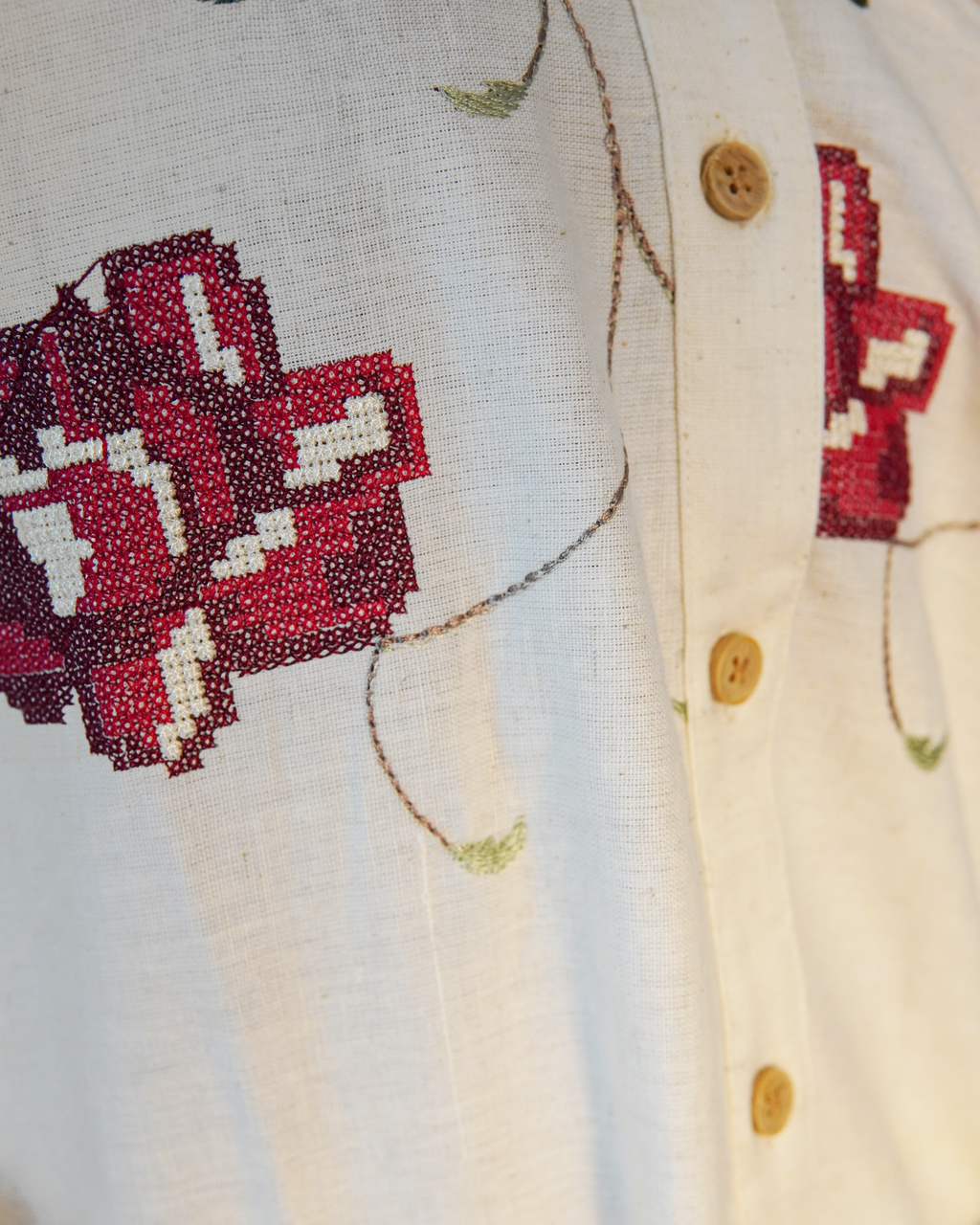 Cross-stitched Cotton Co-Ord Set [Red]