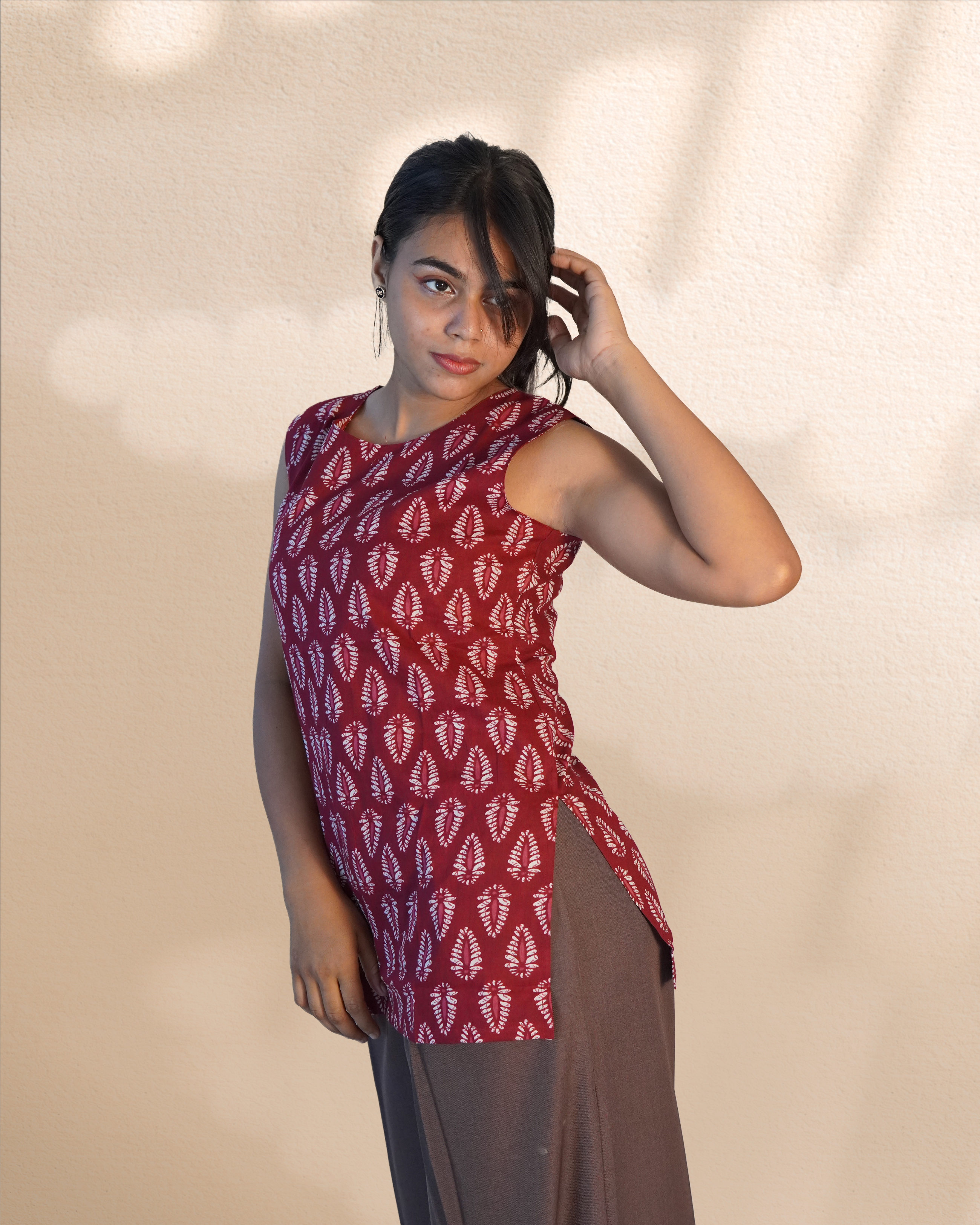 Sleeveless Block Printed Top [Maroon]