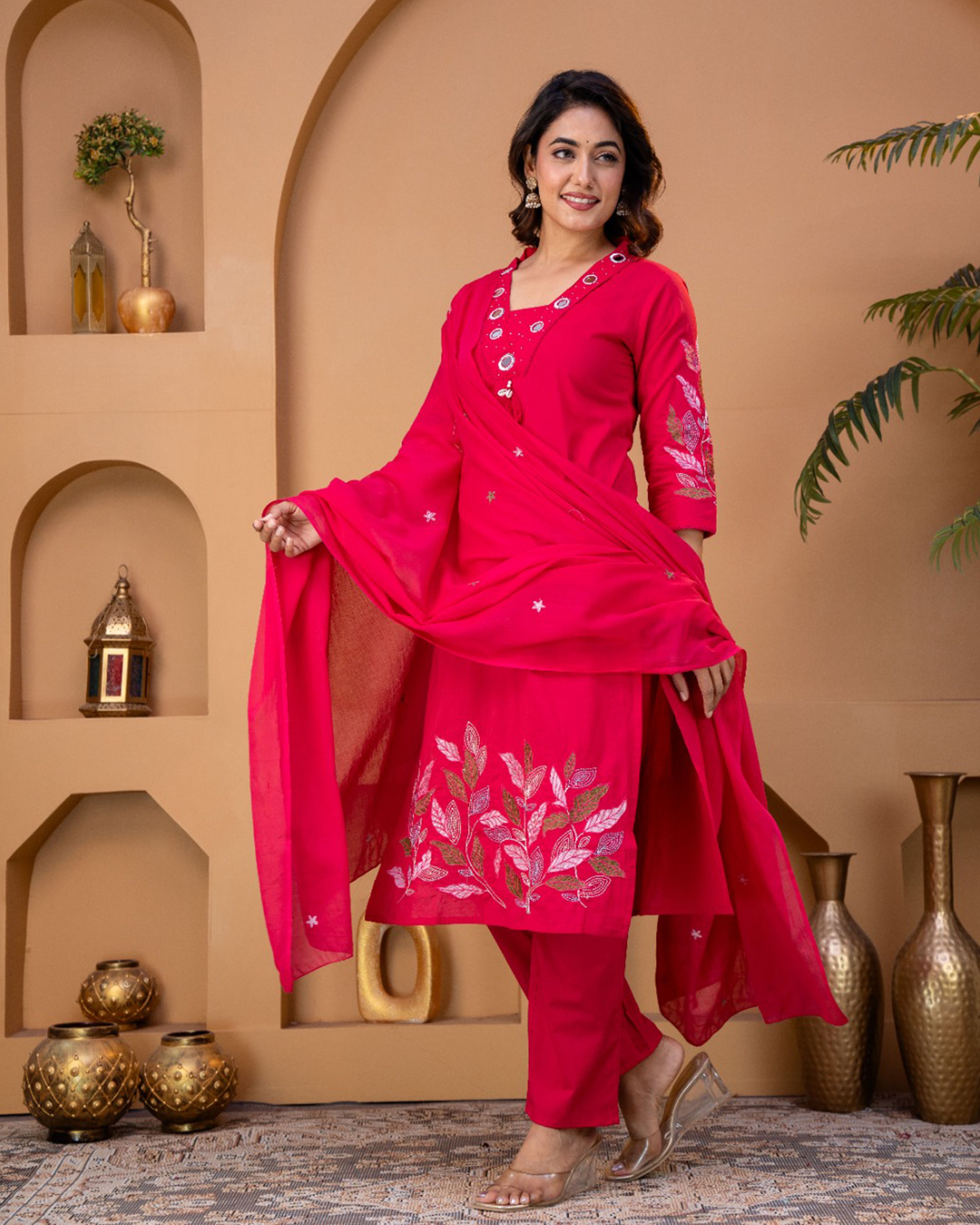 Pure cotton Embroidered Kurti Set [Maginta]