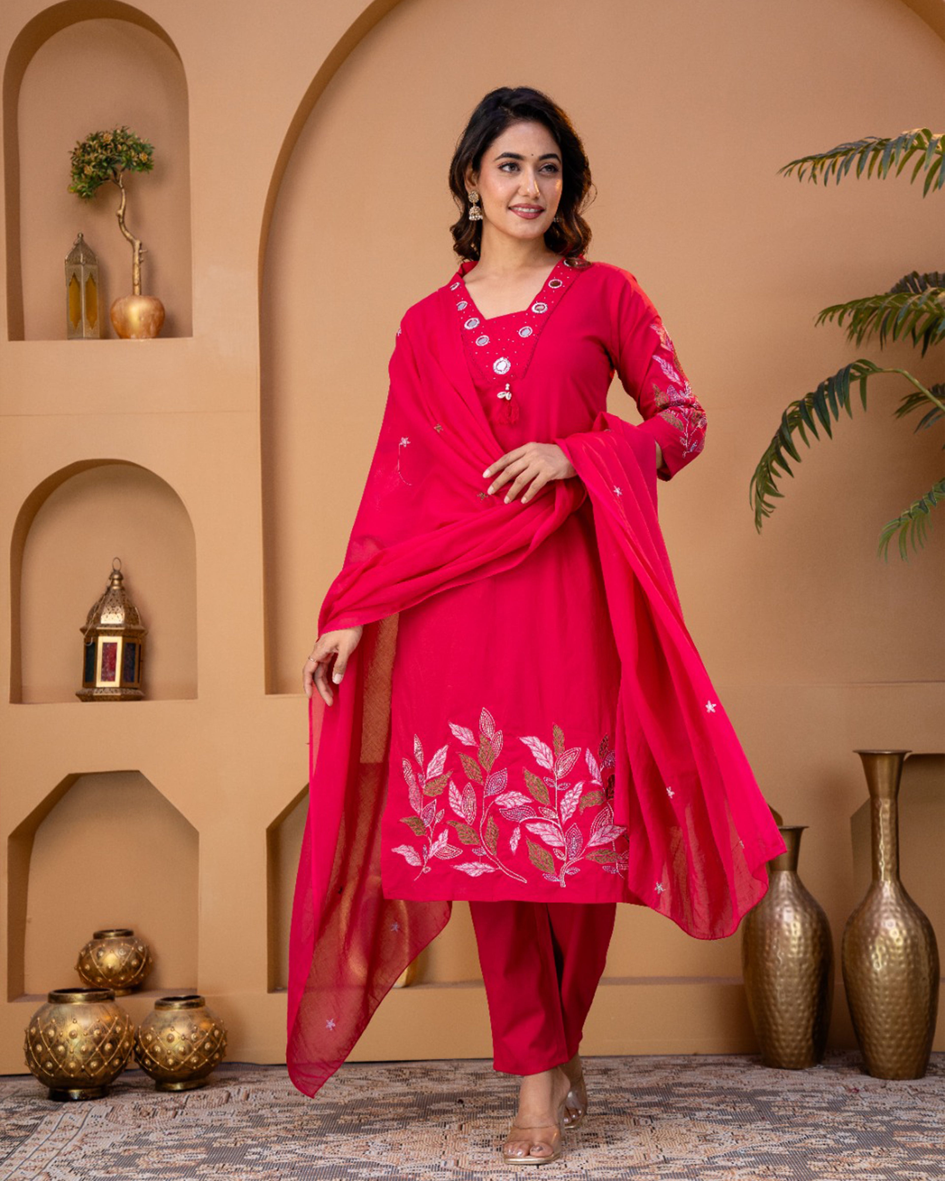 Pure cotton Embroidered Kurti Set [Maginta]
