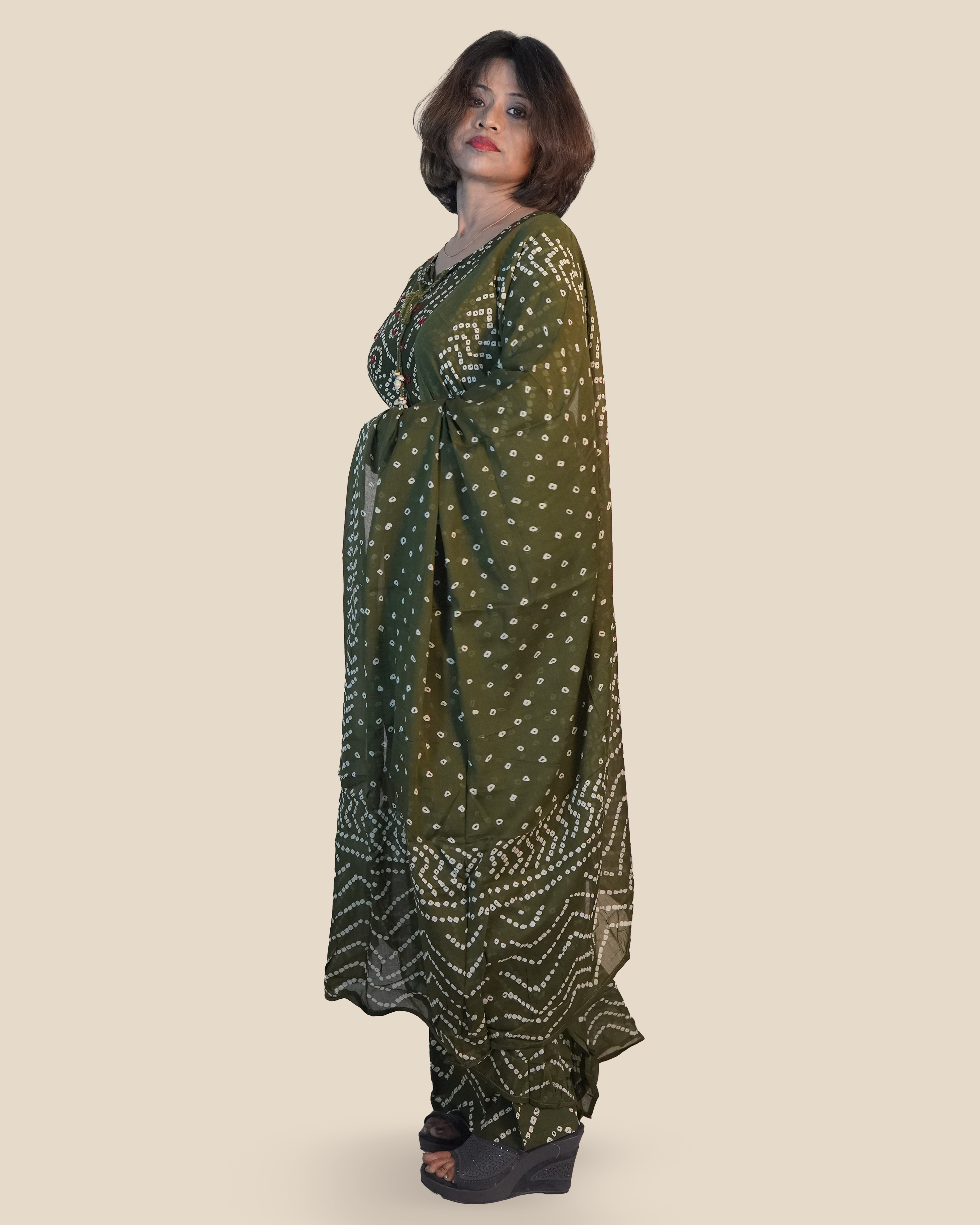 Pure cotton Bandhni 3 Piece Set [Olive]