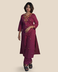 Hand Embroidered Pure cotton Kurti Set [Purple]