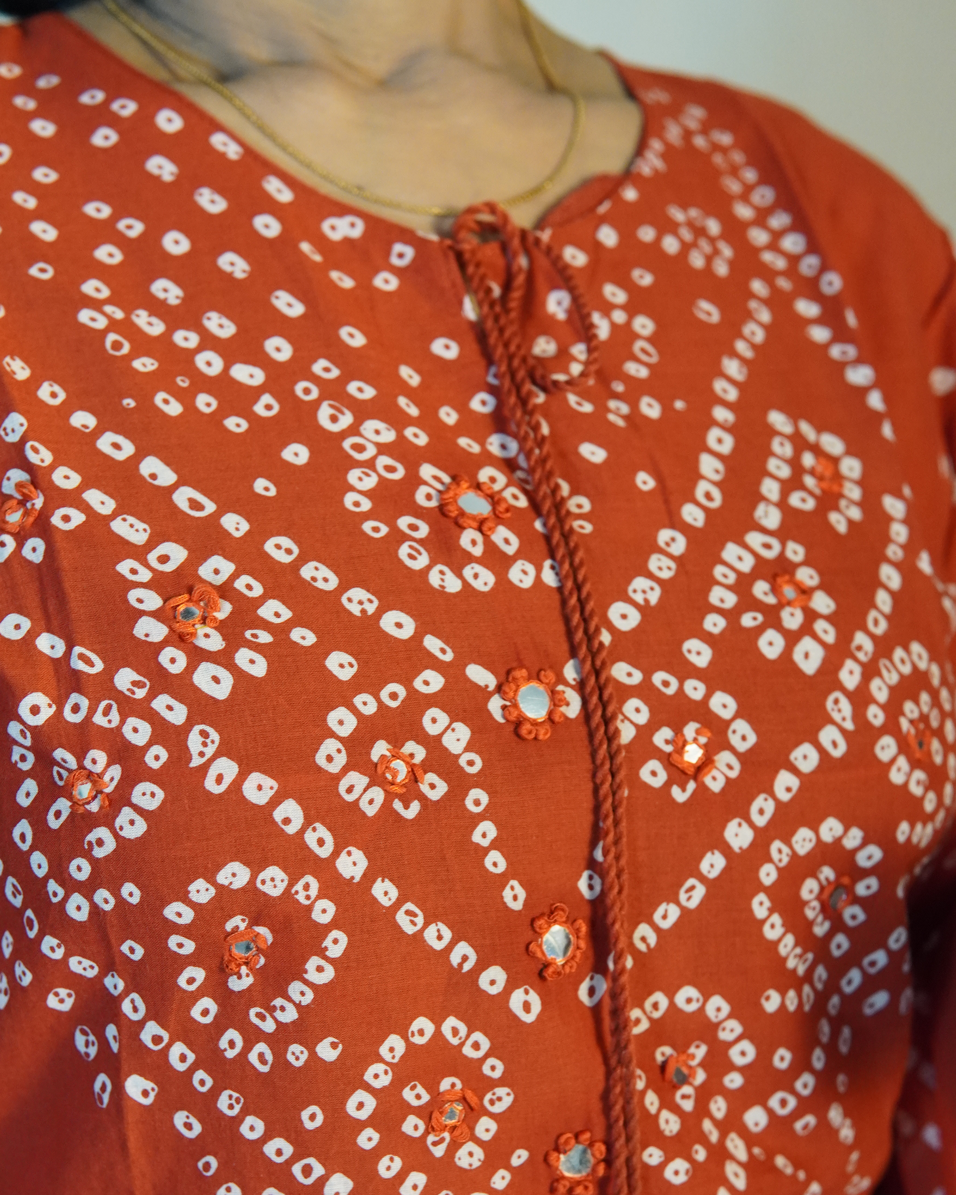 Pure cotton Bandhni Kurti Set [Rusty Orange]