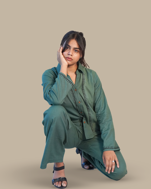 Blanket-stitched Cotton Co-Ord Set [Teal]