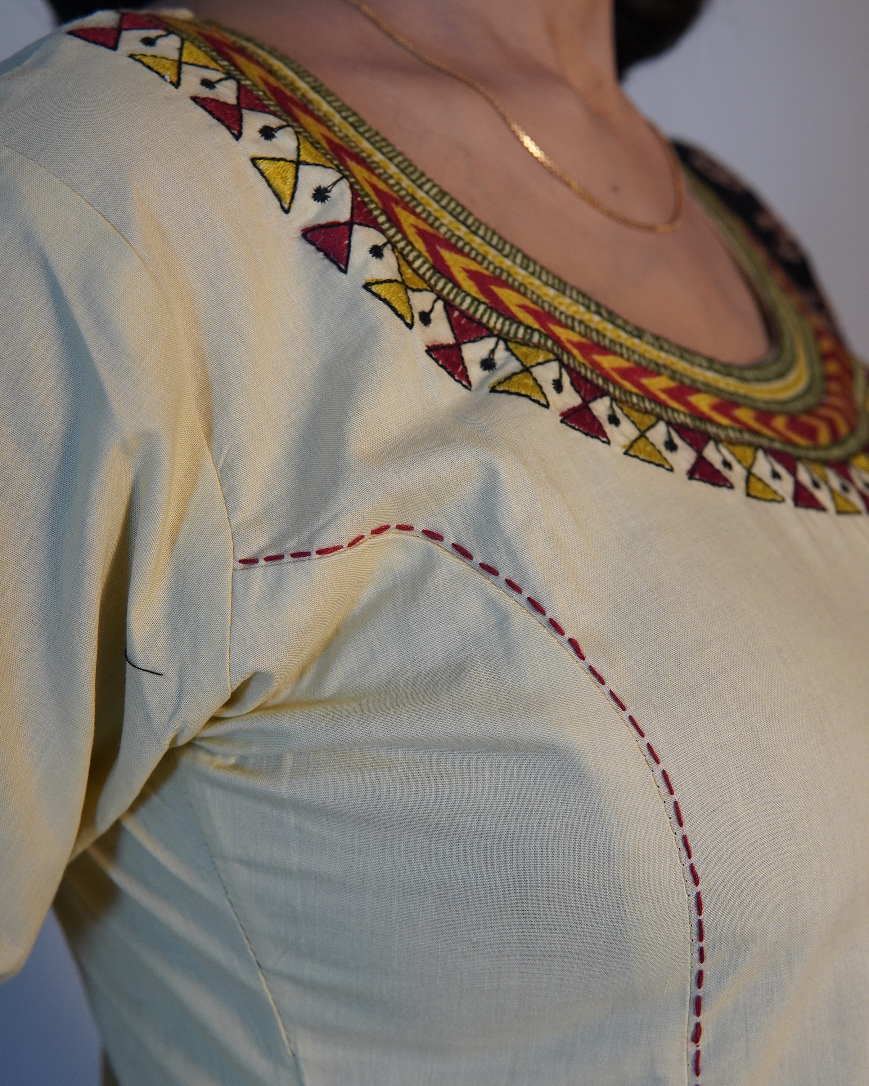 Pure cotton Embroidered Kurti Set [Stone Beige]