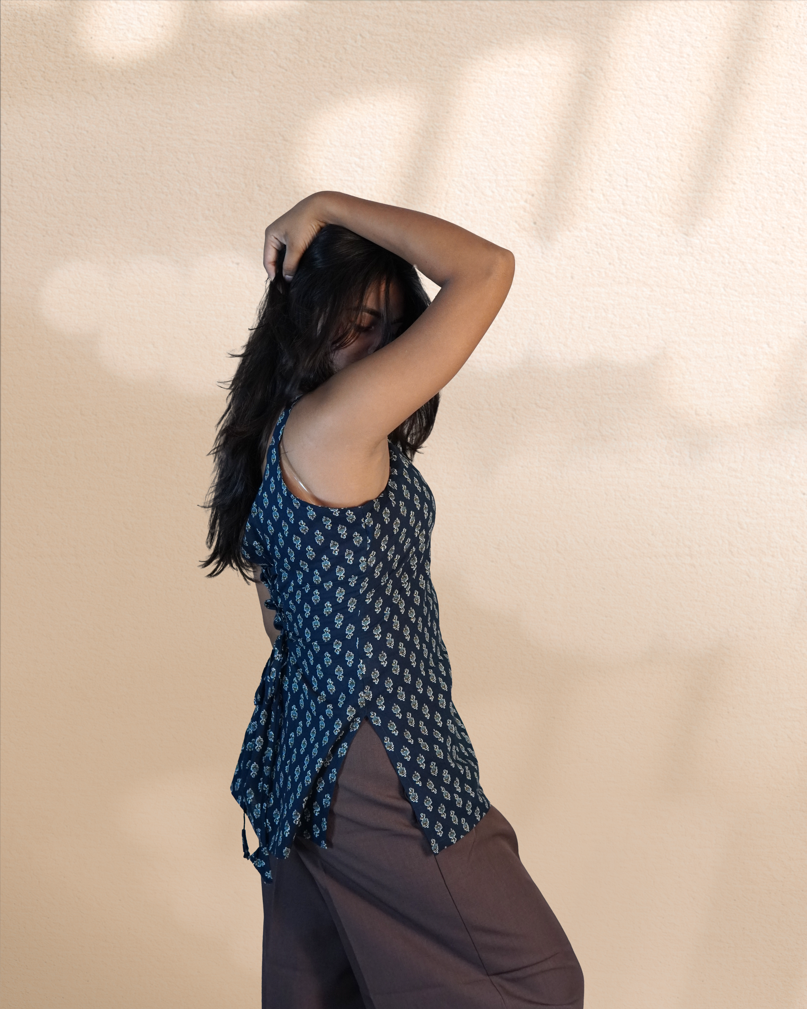 Sleeve-Less Corset Kurti [Navy]