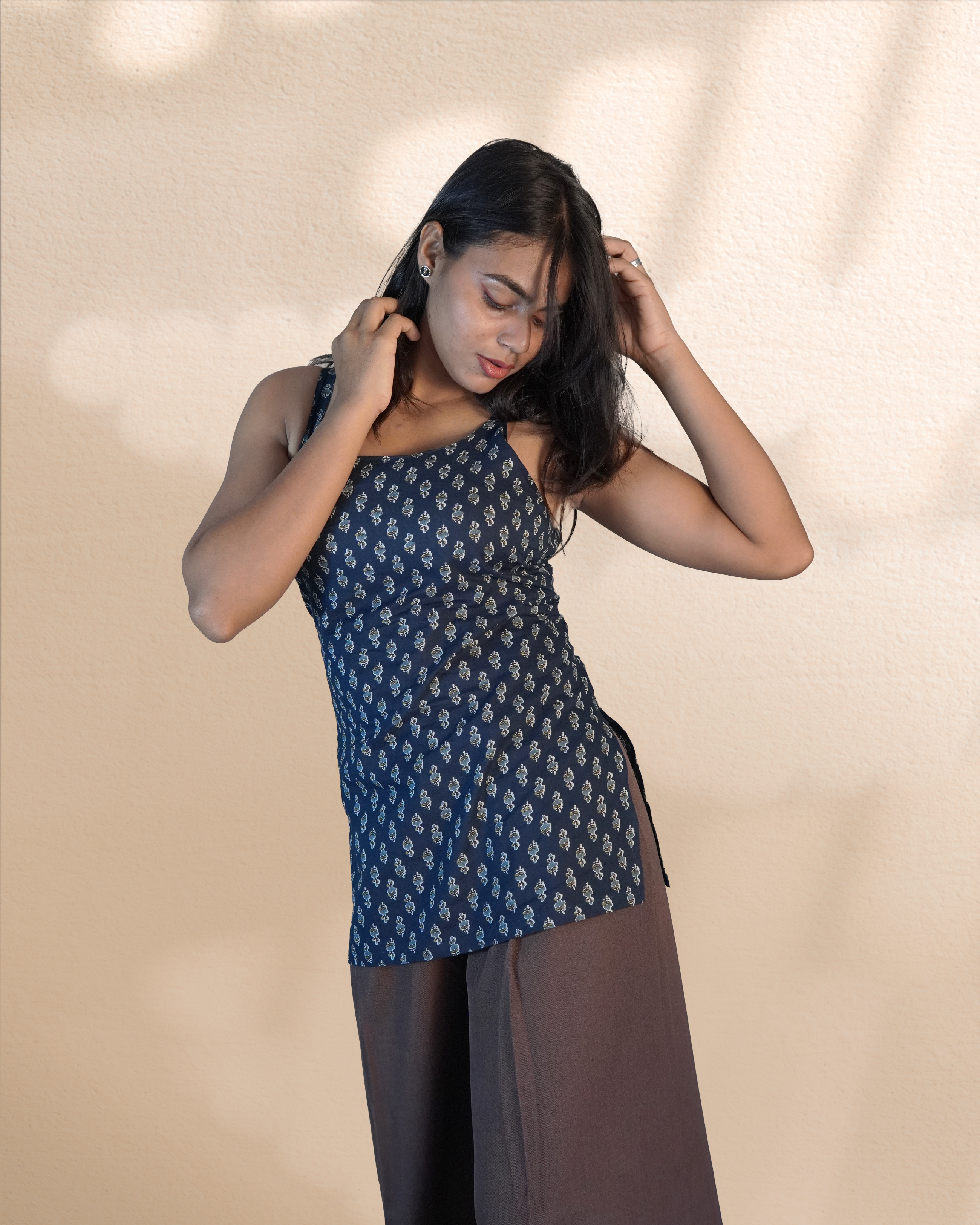 Sleeve-Less Corset Kurti [Navy]