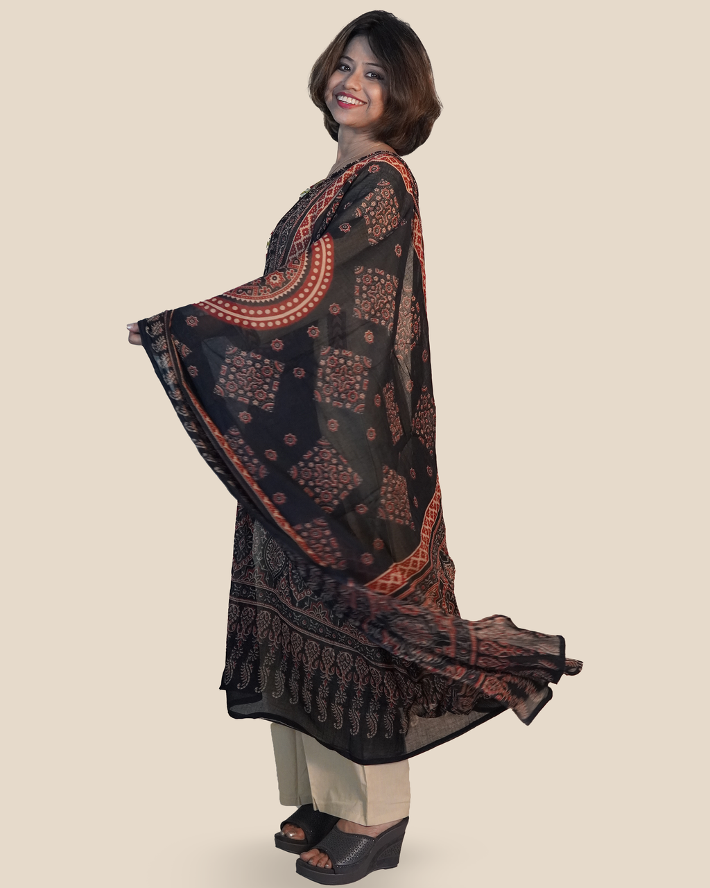 Pure cotton Embroidered Kurti Set [Stone Beige]