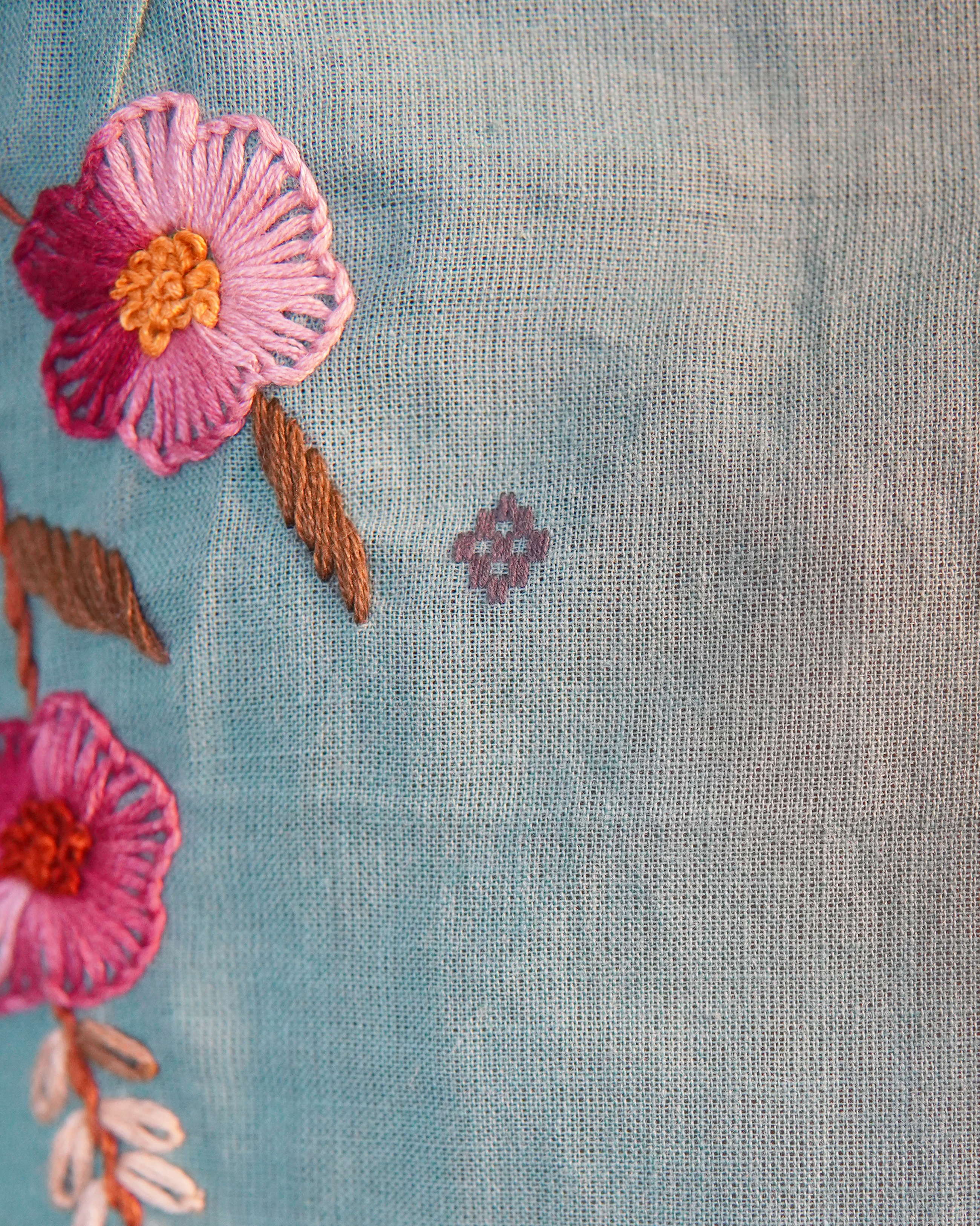Hand Embroidered Pure cotton Kurti Set [Teal]