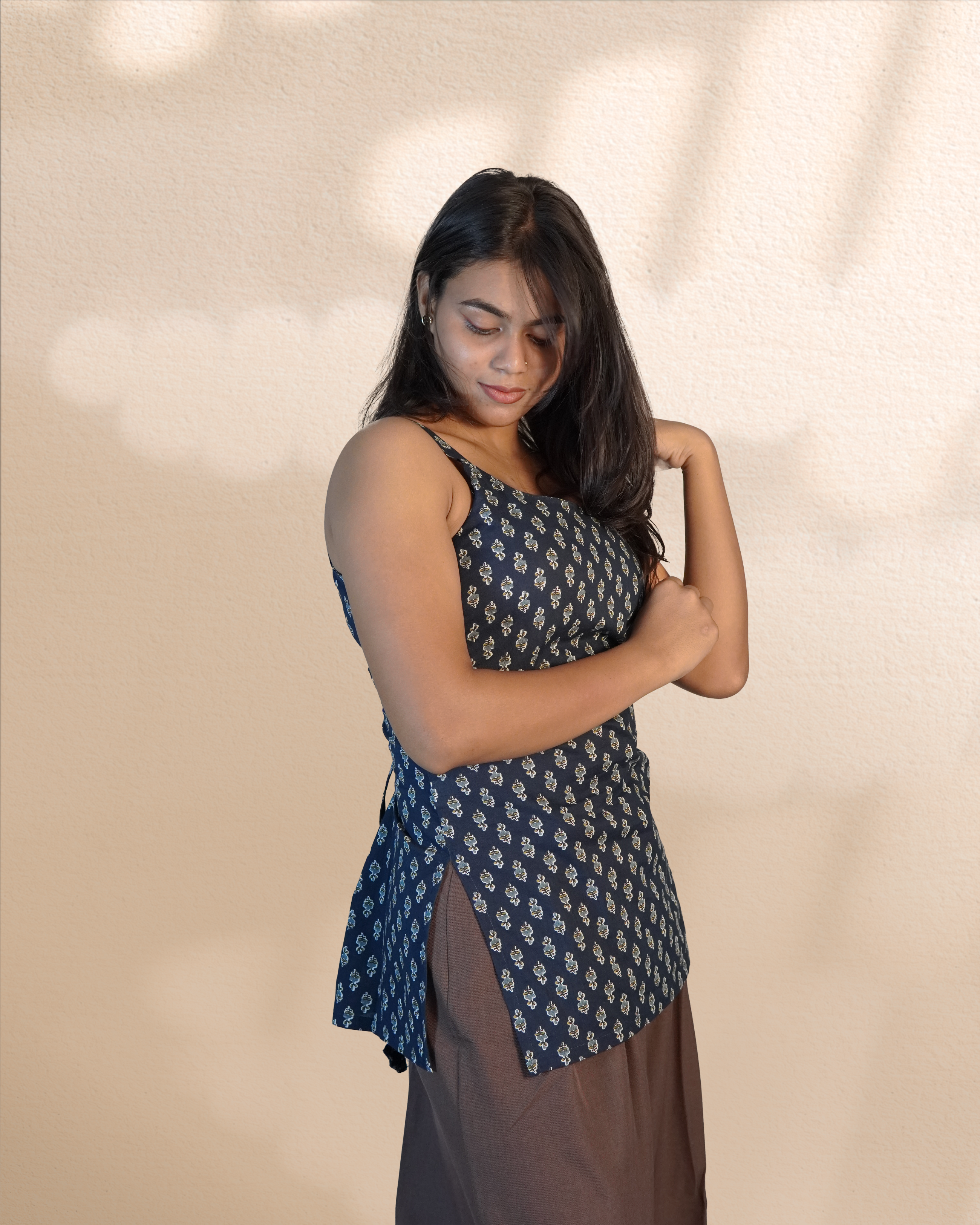 Sleeve-Less Corset Kurti [Navy]