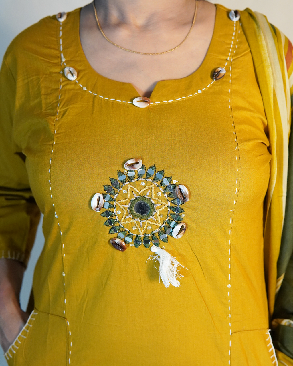 Pure cotton Embroidered Kurti Set [Mustard]