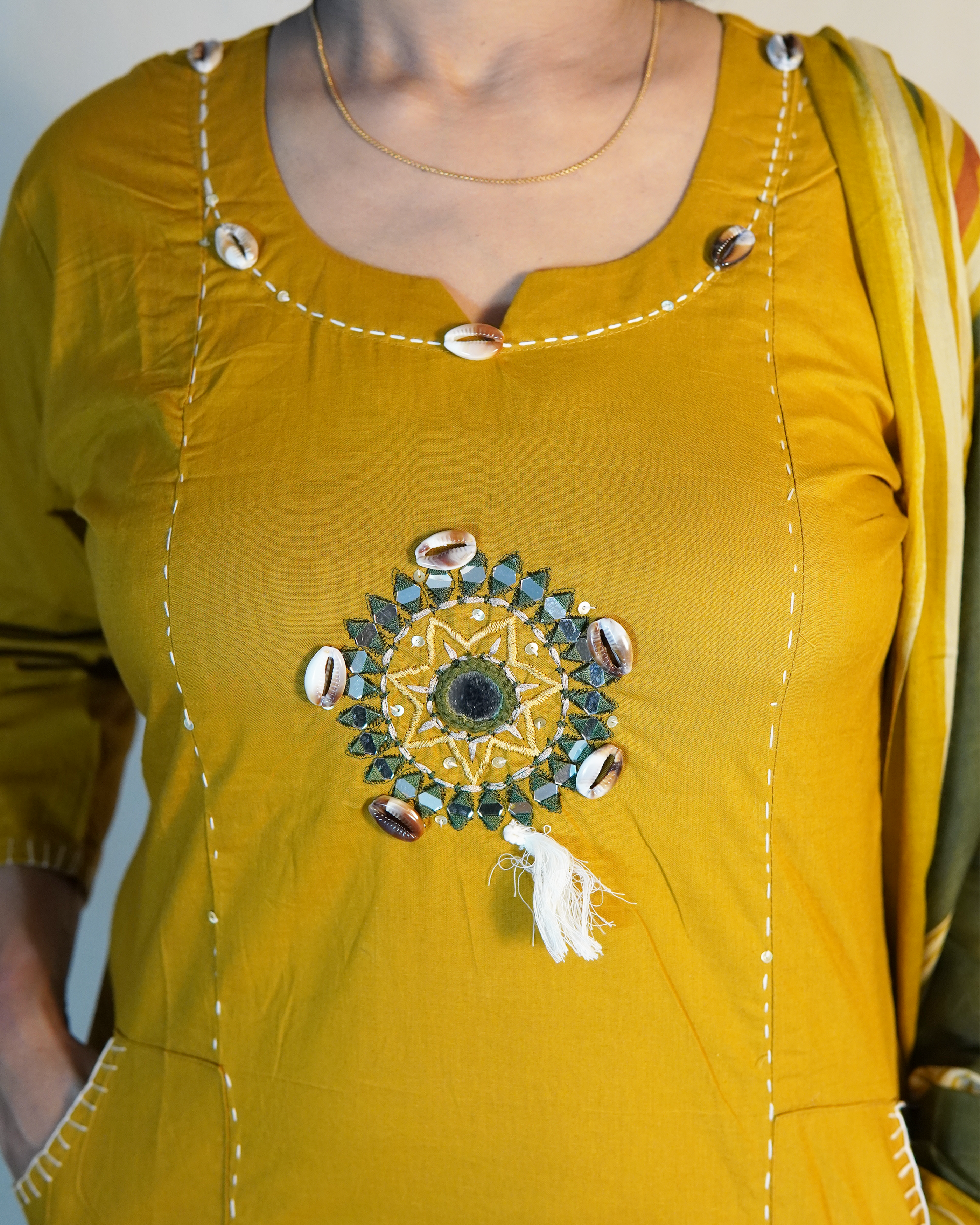 Pure cotton Embroidered Kurti Set [Mustard]