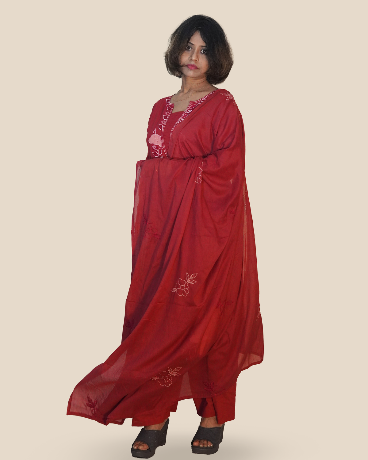 Pure cotton Embroidered Kurti Set [Rust]