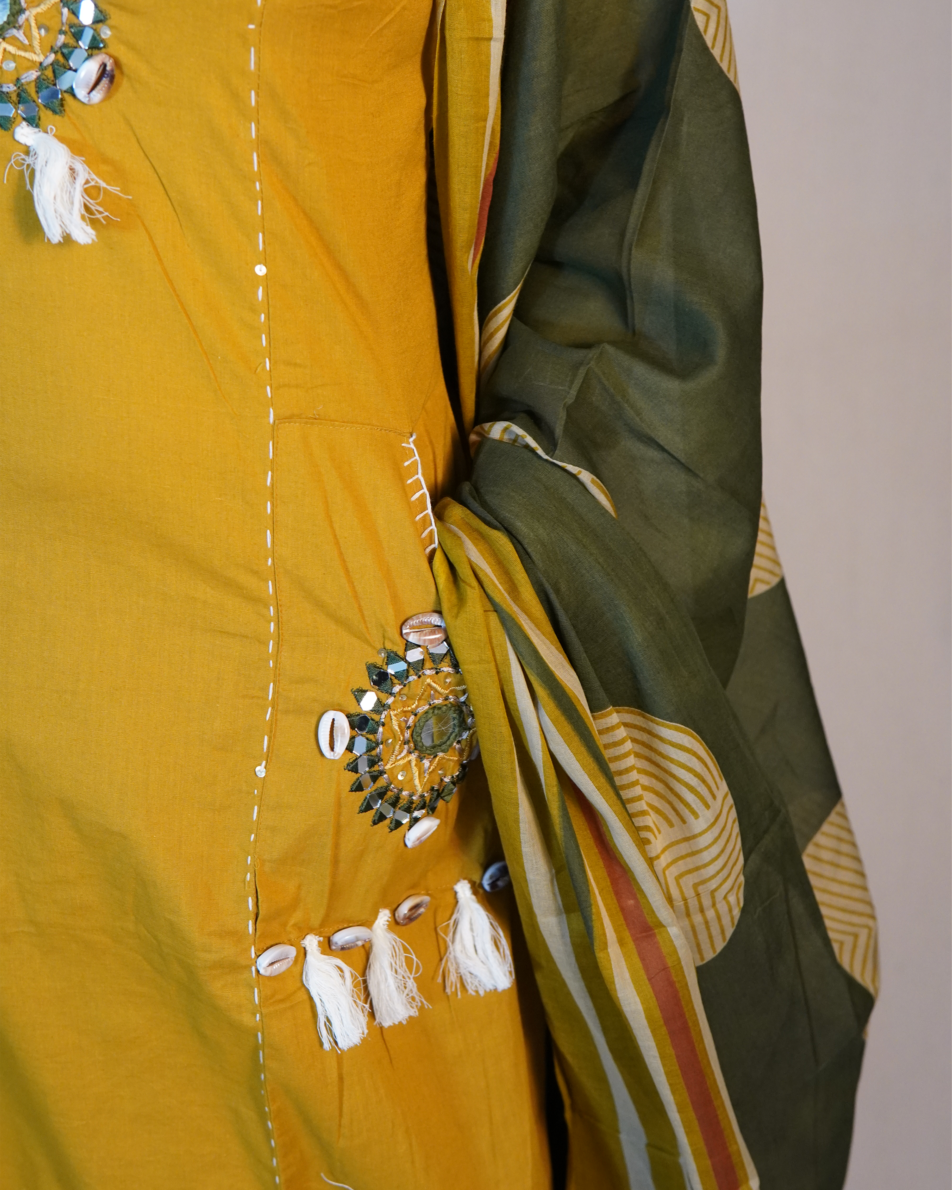 Pure cotton Embroidered Kurti Set [Mustard]
