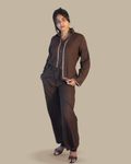 Blanket-stitched Cotton Co-Ord Set [Chocolate]