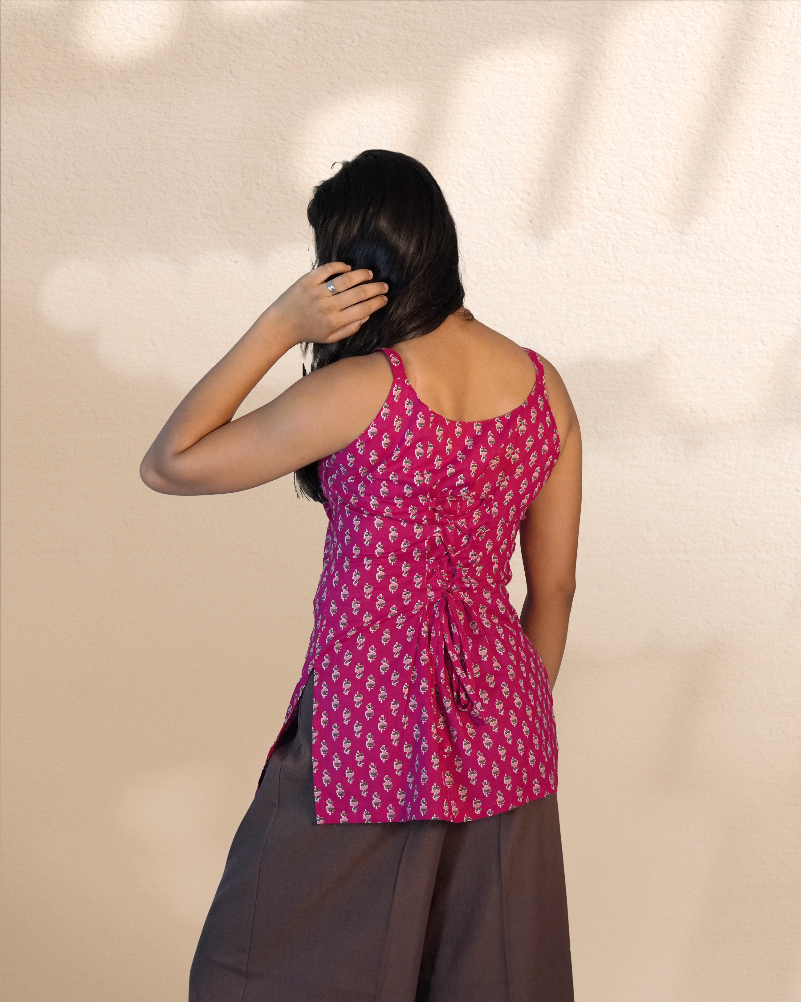 Sleeve-Less Corset Kurti [Magenta]