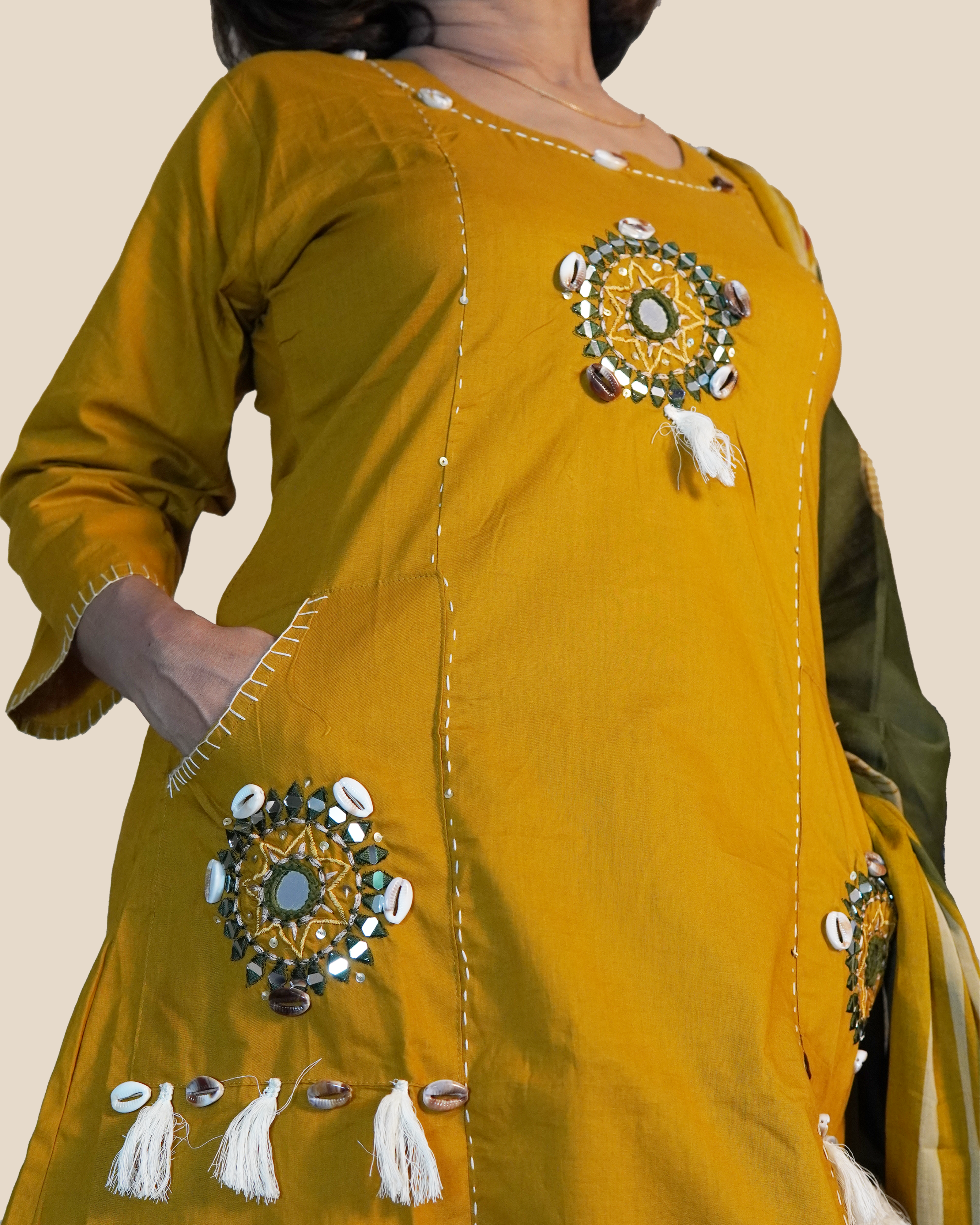 Pure cotton Embroidered Kurti Set [Mustard]