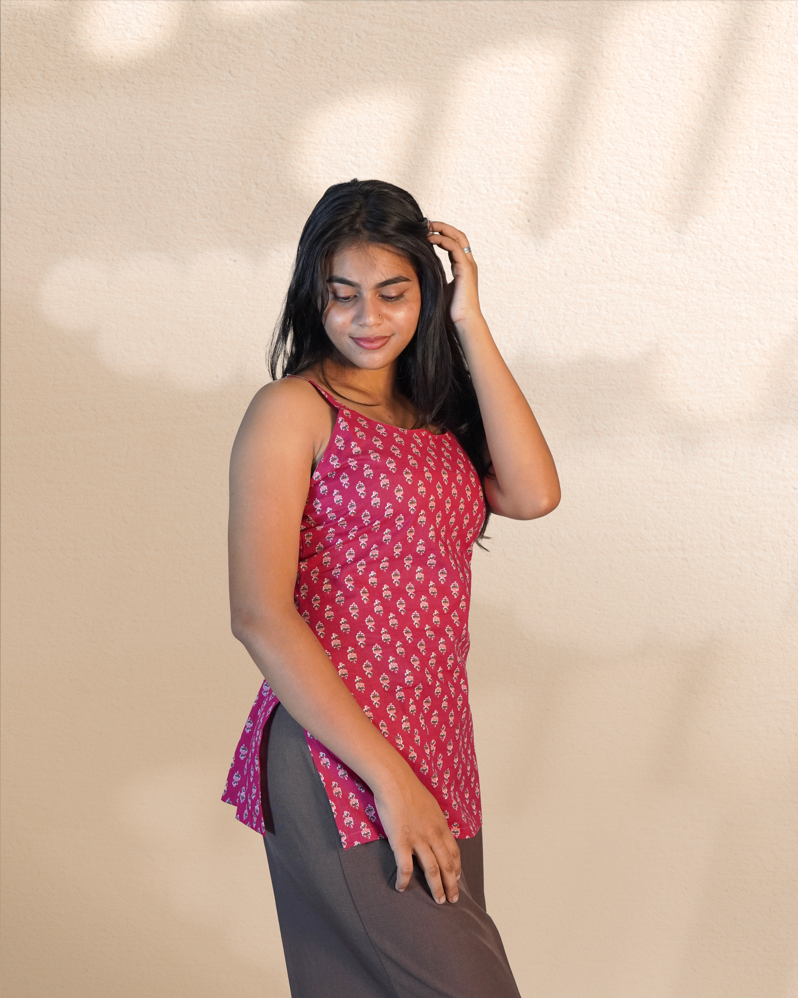 Sleeve-Less Corset Kurti [Magenta]