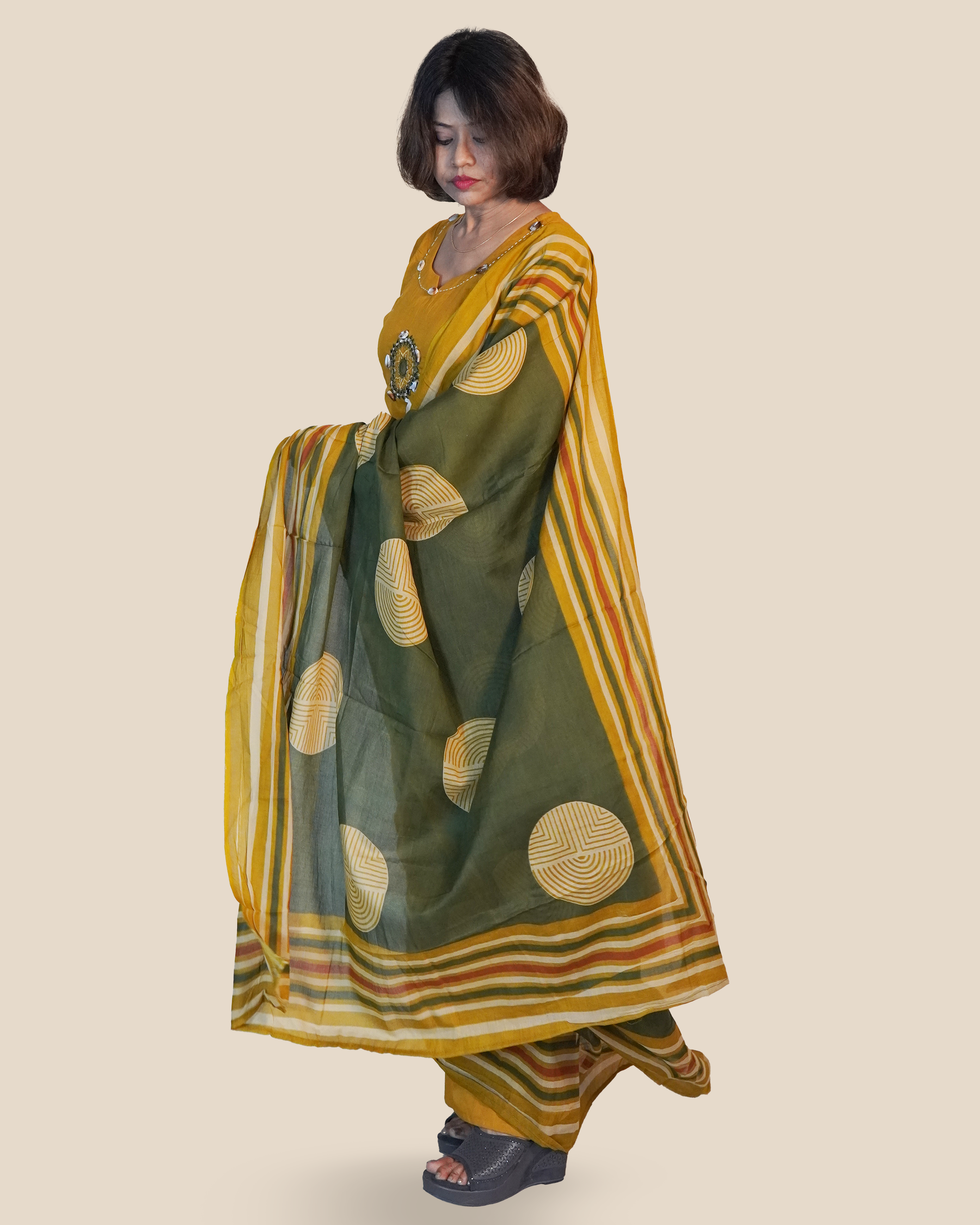 Pure cotton Embroidered Kurti Set [Mustard]