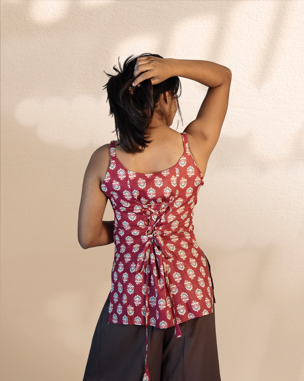 Sleeve-Less Corset Kurti [Maroon]
