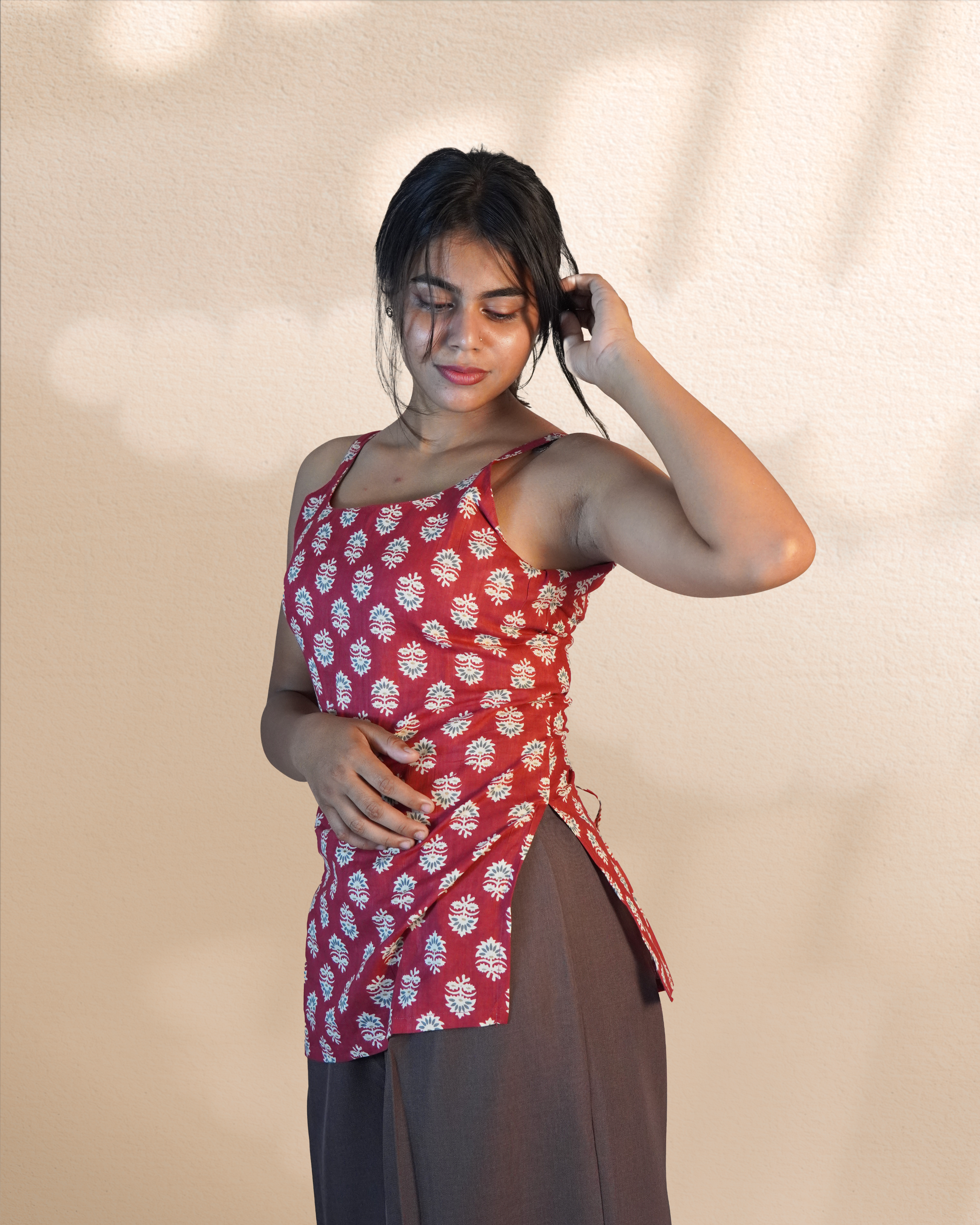 Sleeve-Less Corset Kurti [Maroon]