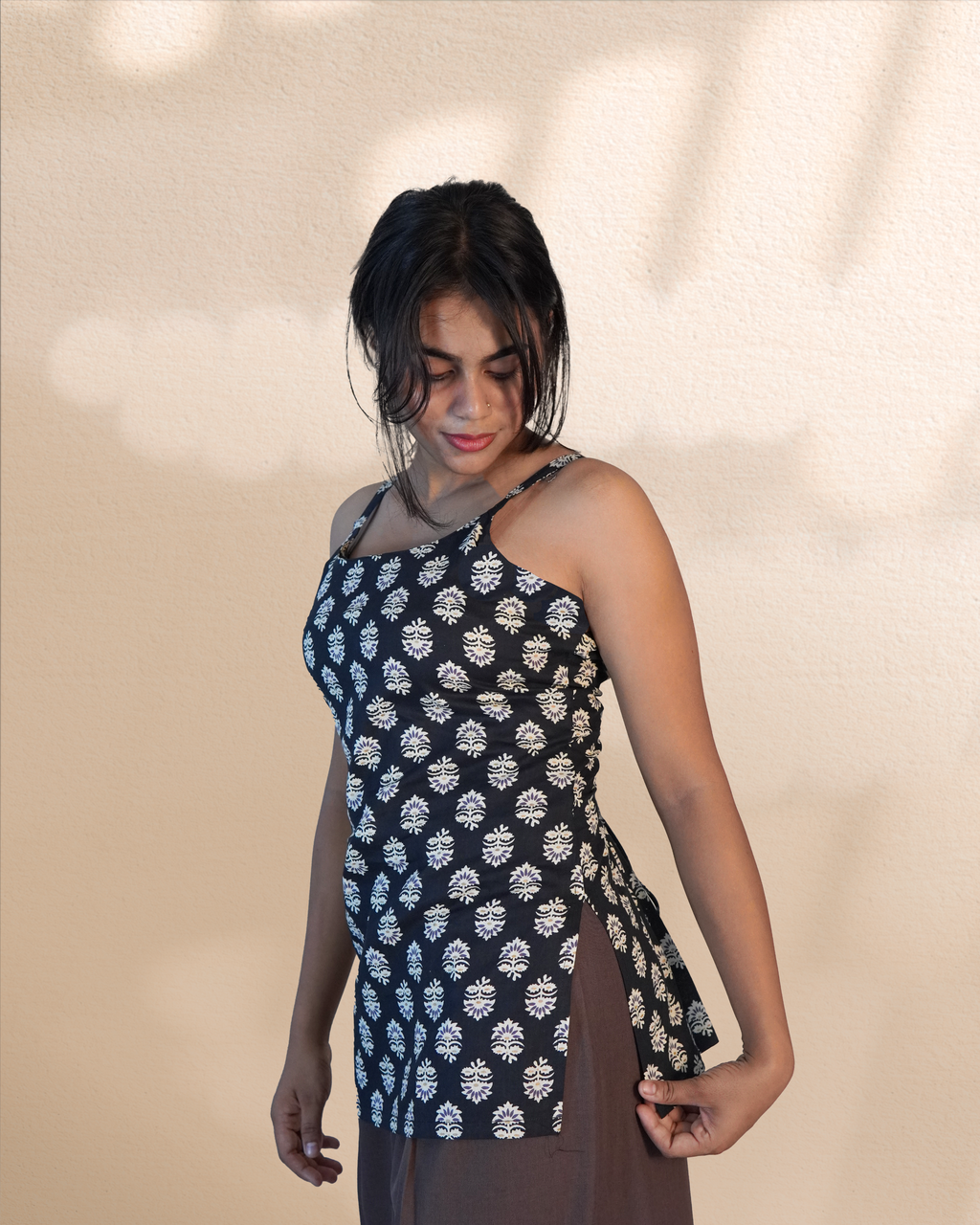 Sleeve-Less Corset Kurti [Black]
