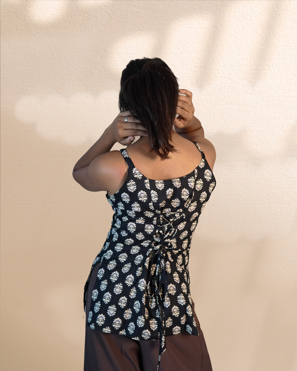 Sleeve-Less Corset Kurti [Black]