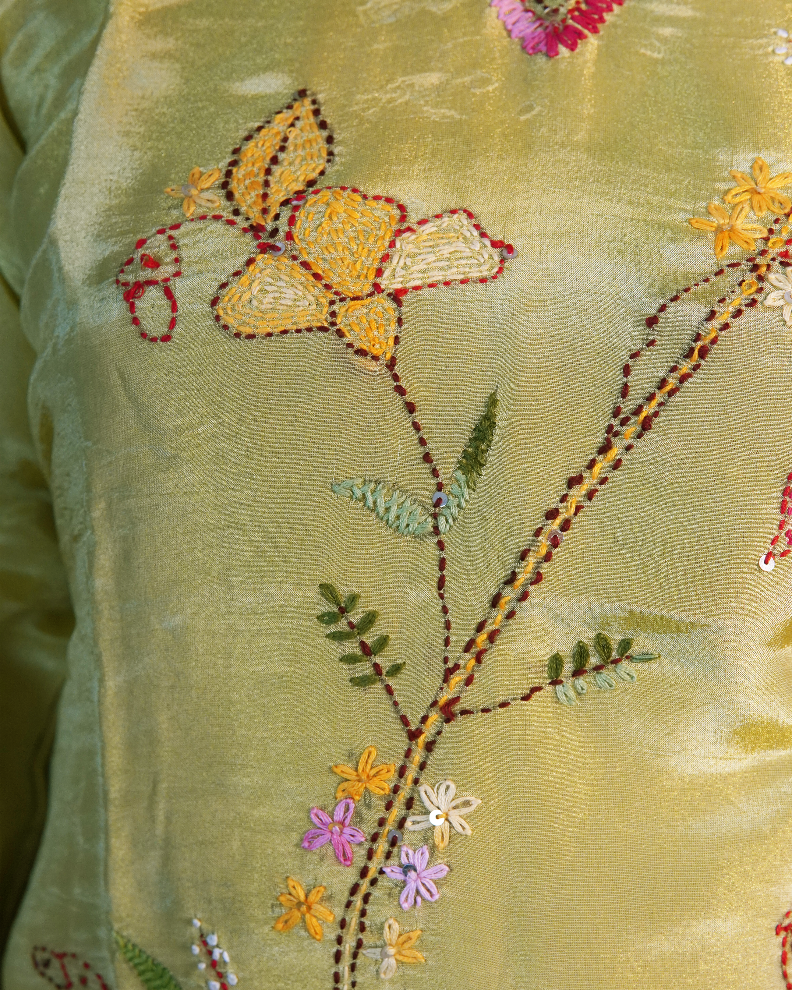 Shimmer Silk Hand Embroidered Kurti Set [Parrot]