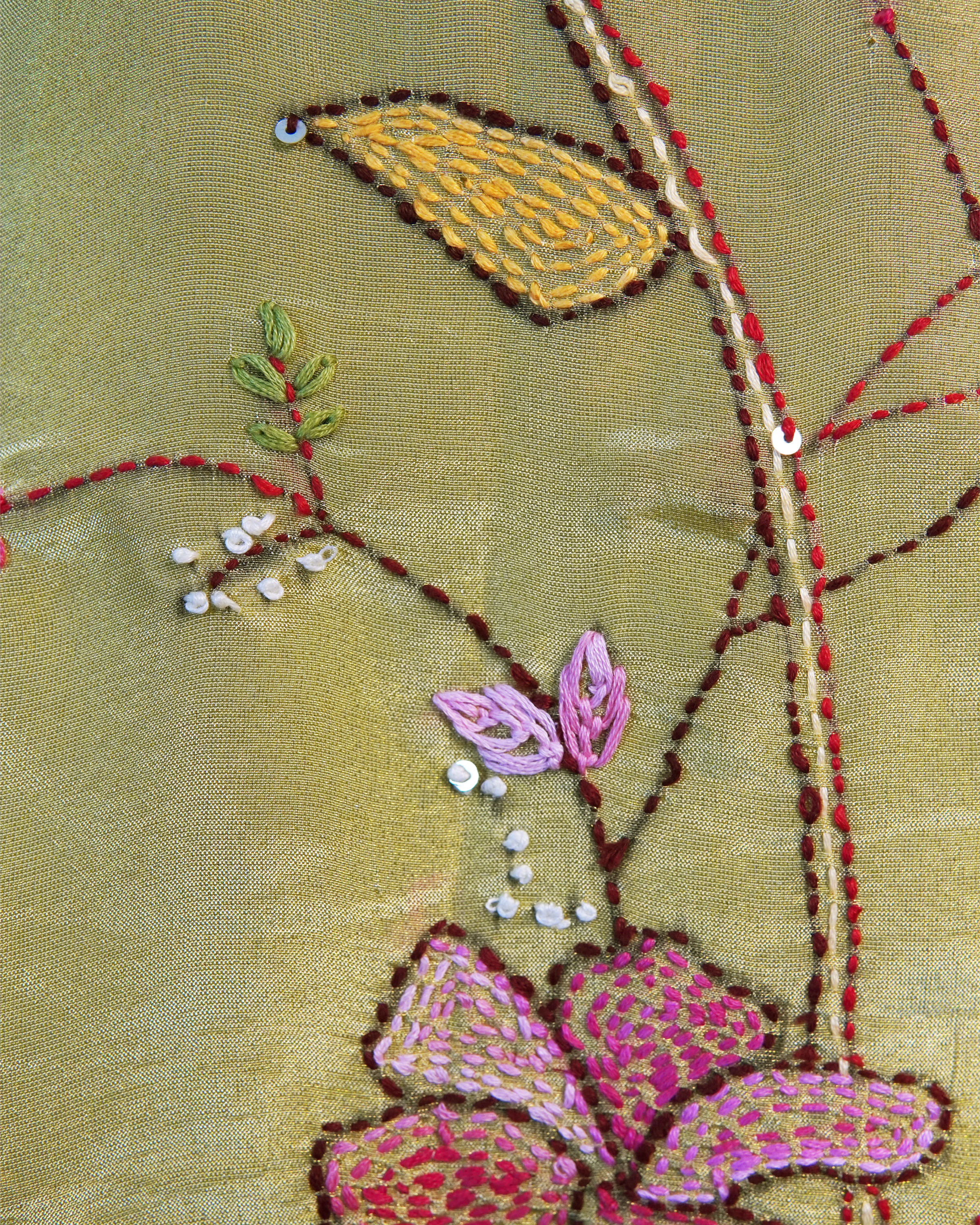 Shimmer Silk Hand Embroidered Kurti Set [Parrot]
