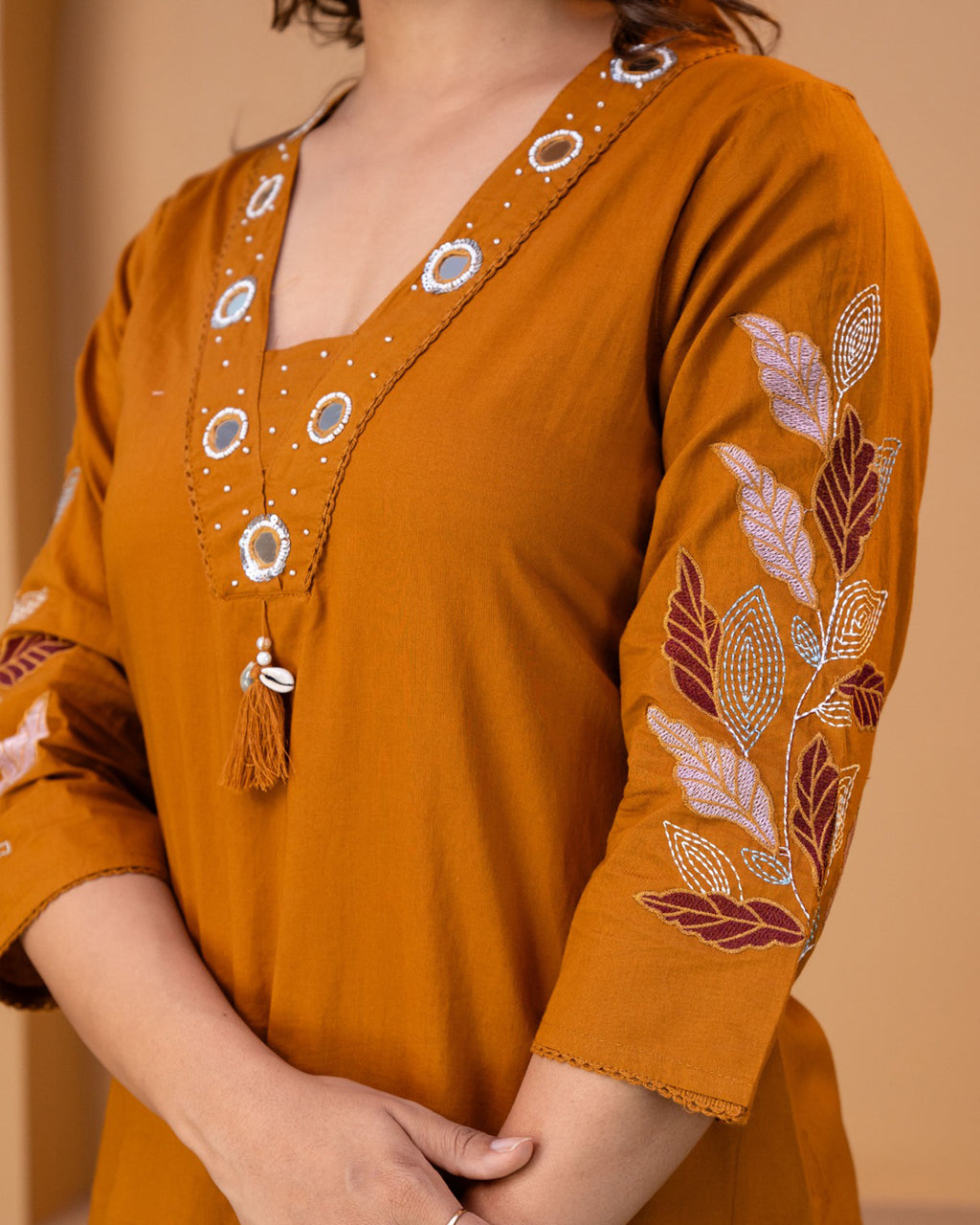 Pure cotton Embroidered Kurti Set [Orange]