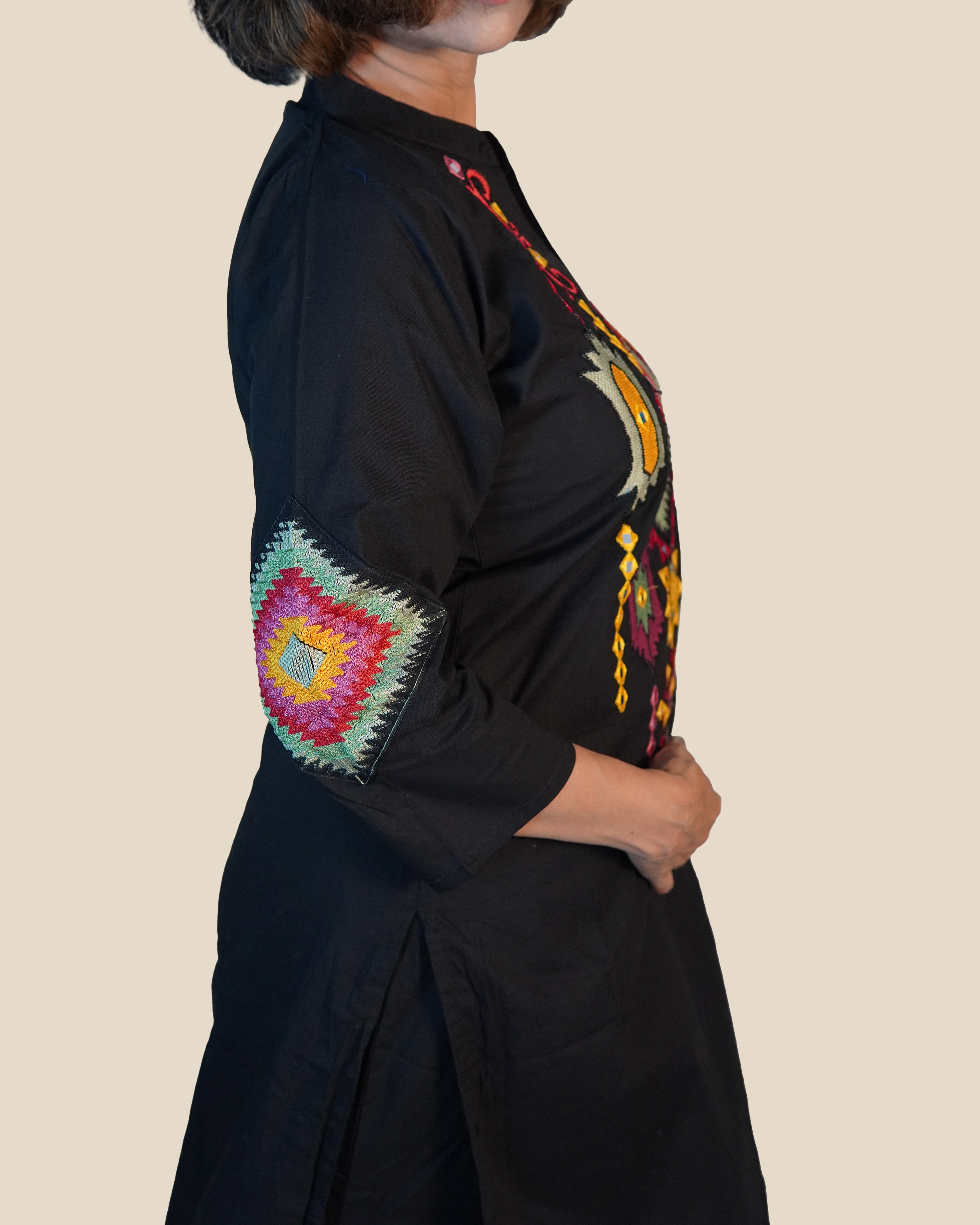 Pure cotton Embroidered 2 Piece Kurti Set [Black]