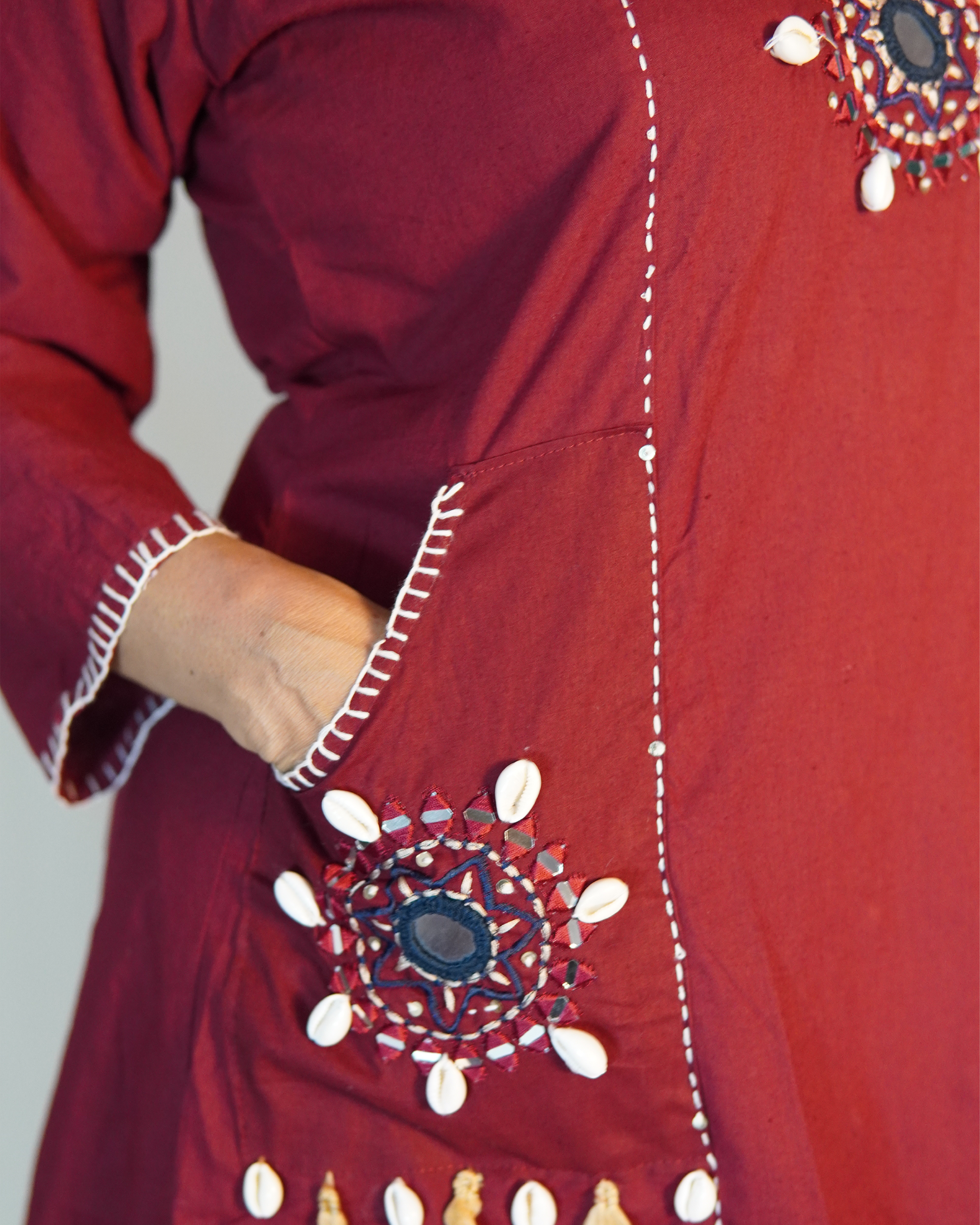 Pure cotton Embroidered Kurti Set [Maroon]