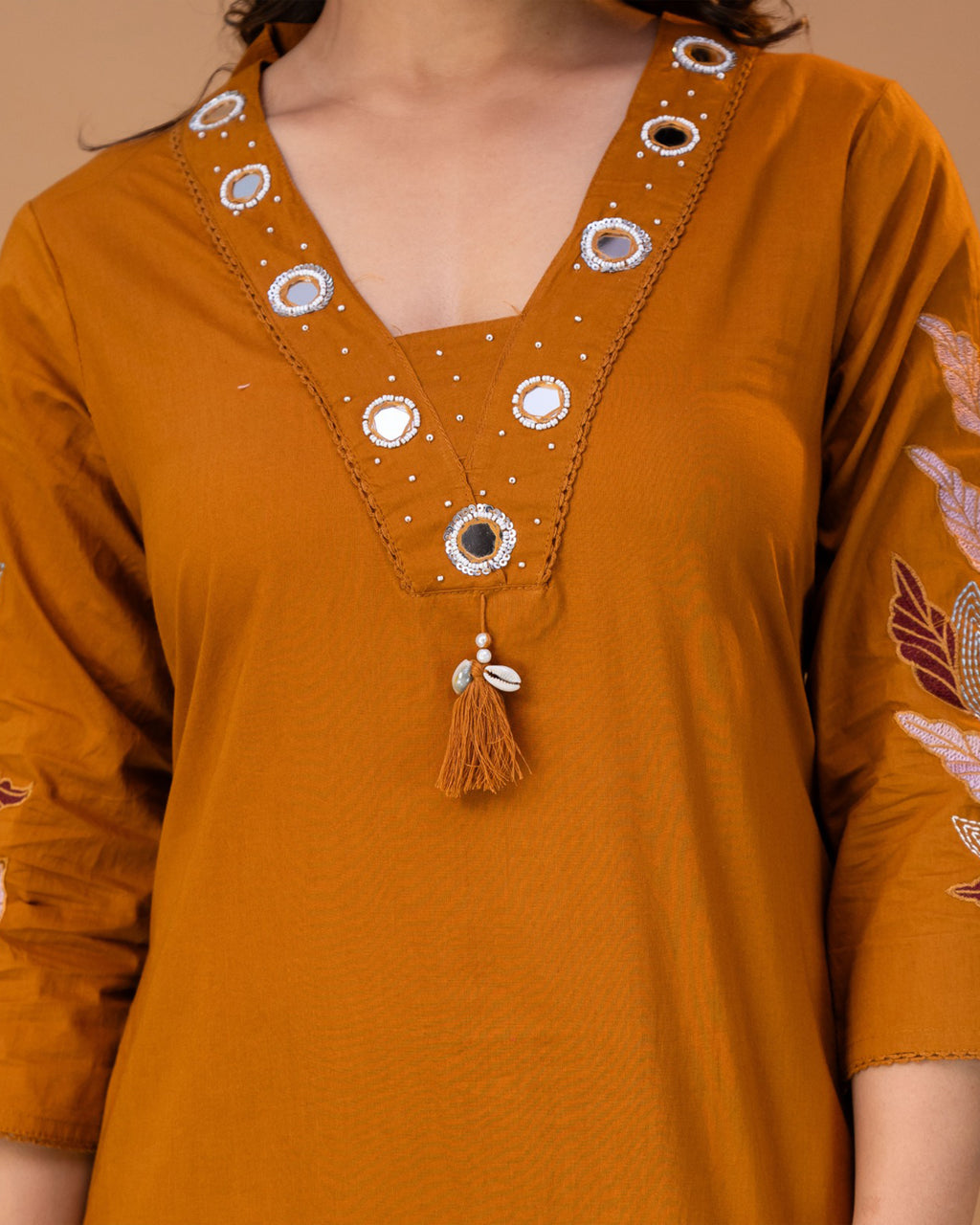 Pure cotton Embroidered Kurti Set [Orange]