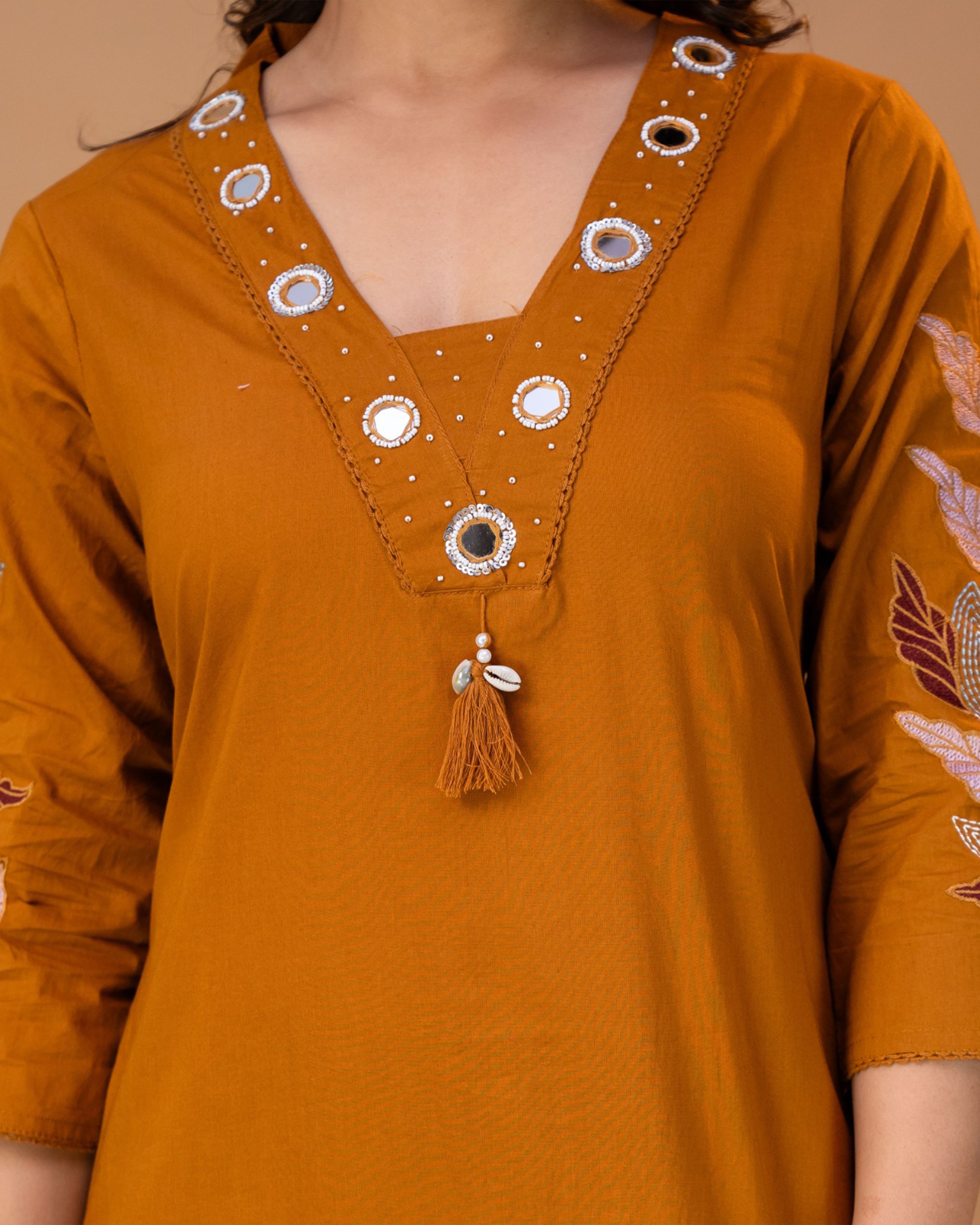 Pure cotton Embroidered Kurti Set [Orange]