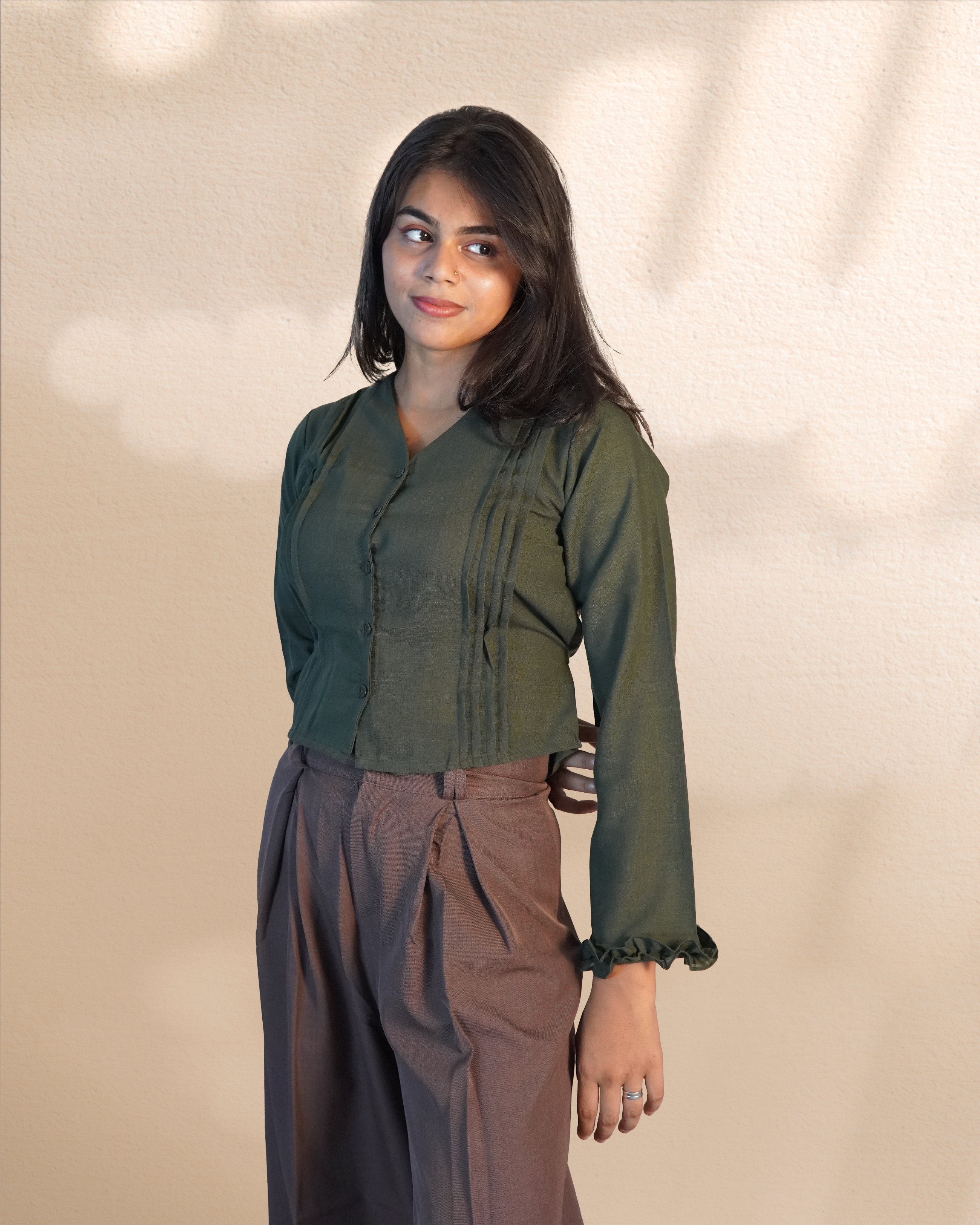 Pure Linen Crop Shirt [Green]