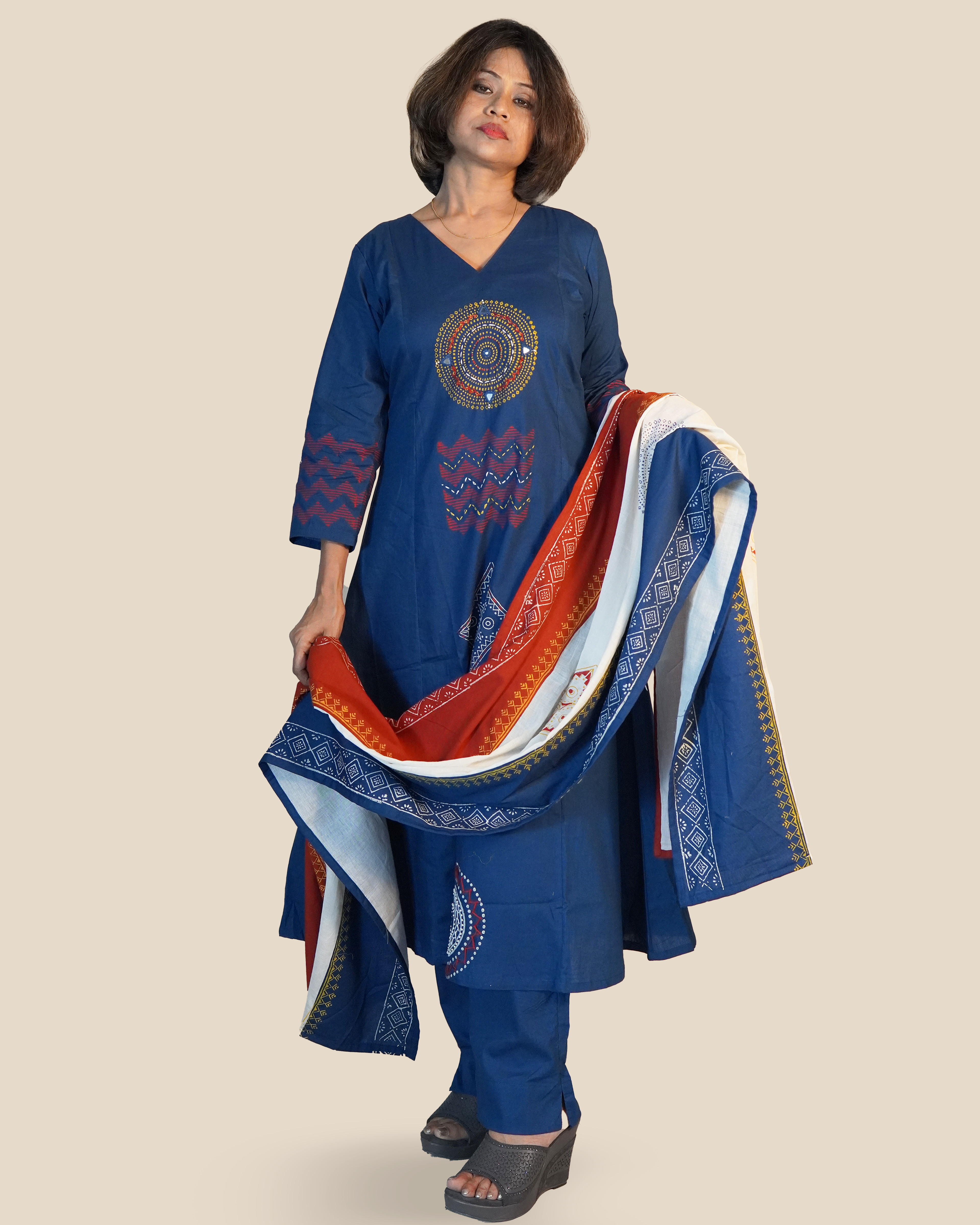 Pure cotton Embroidered Kurti Set [Blue]