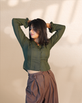 Pure Linen Crop Shirt [Green]