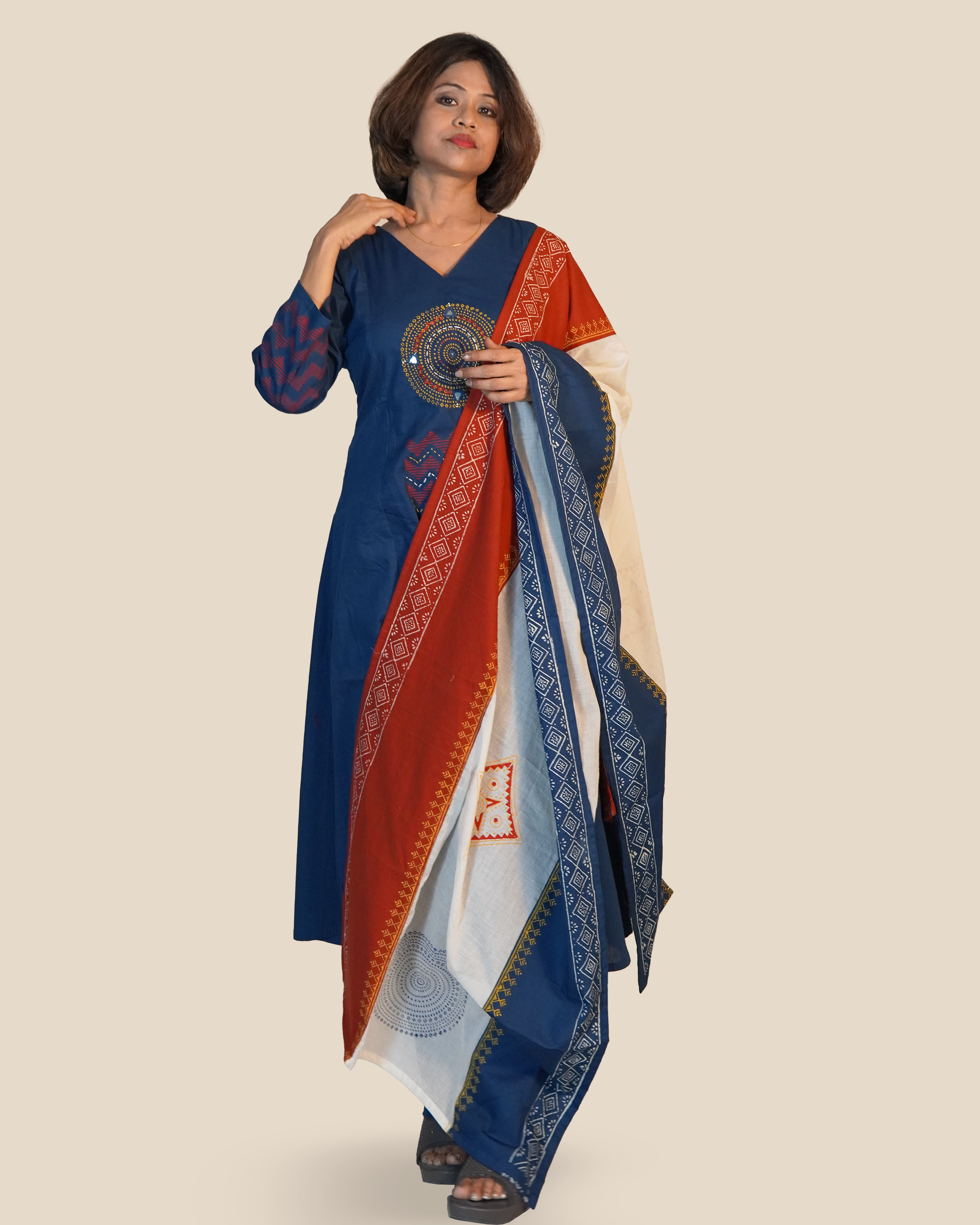 Pure cotton Embroidered Kurti Set [Blue]