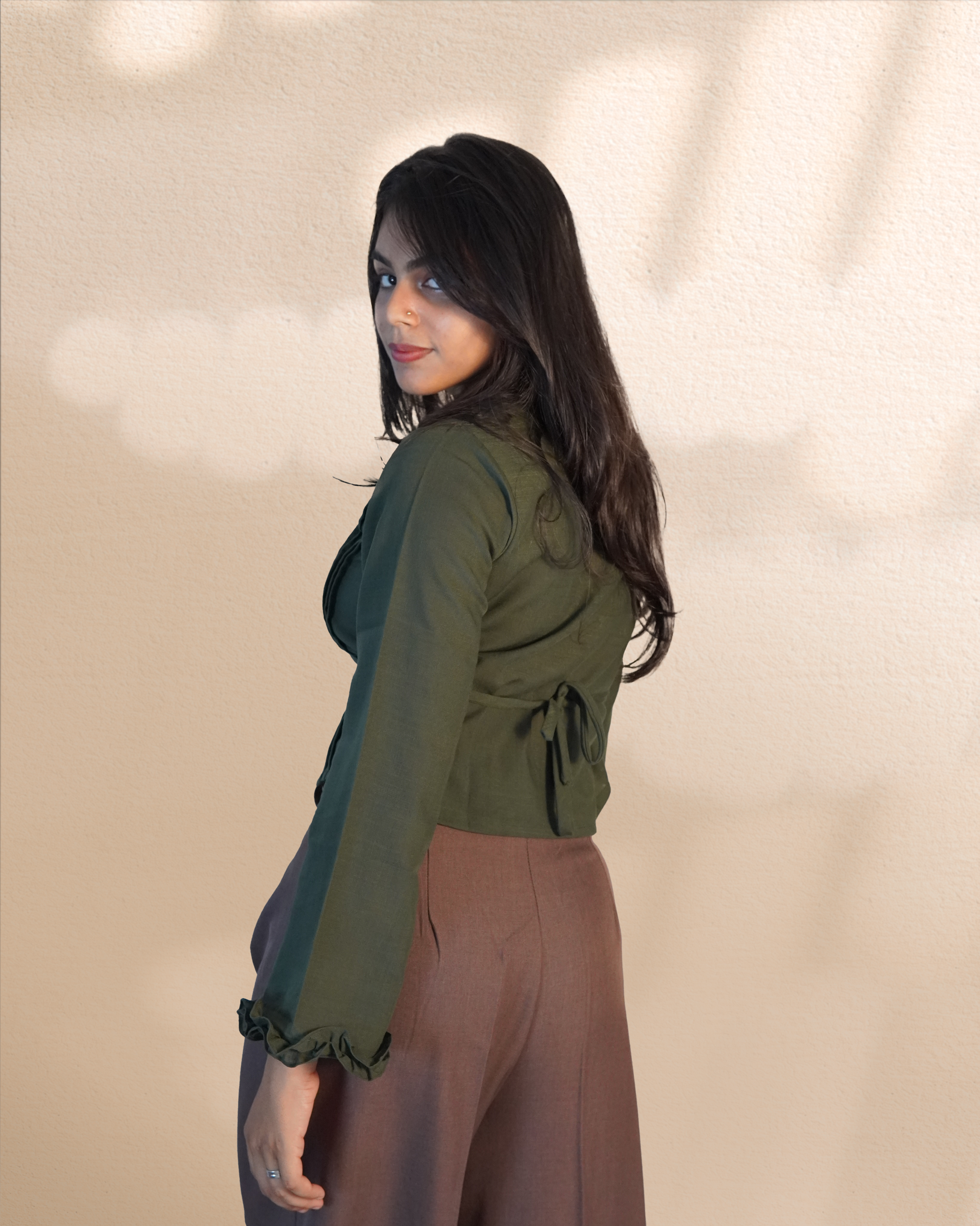Pure Linen Crop Shirt [Green]