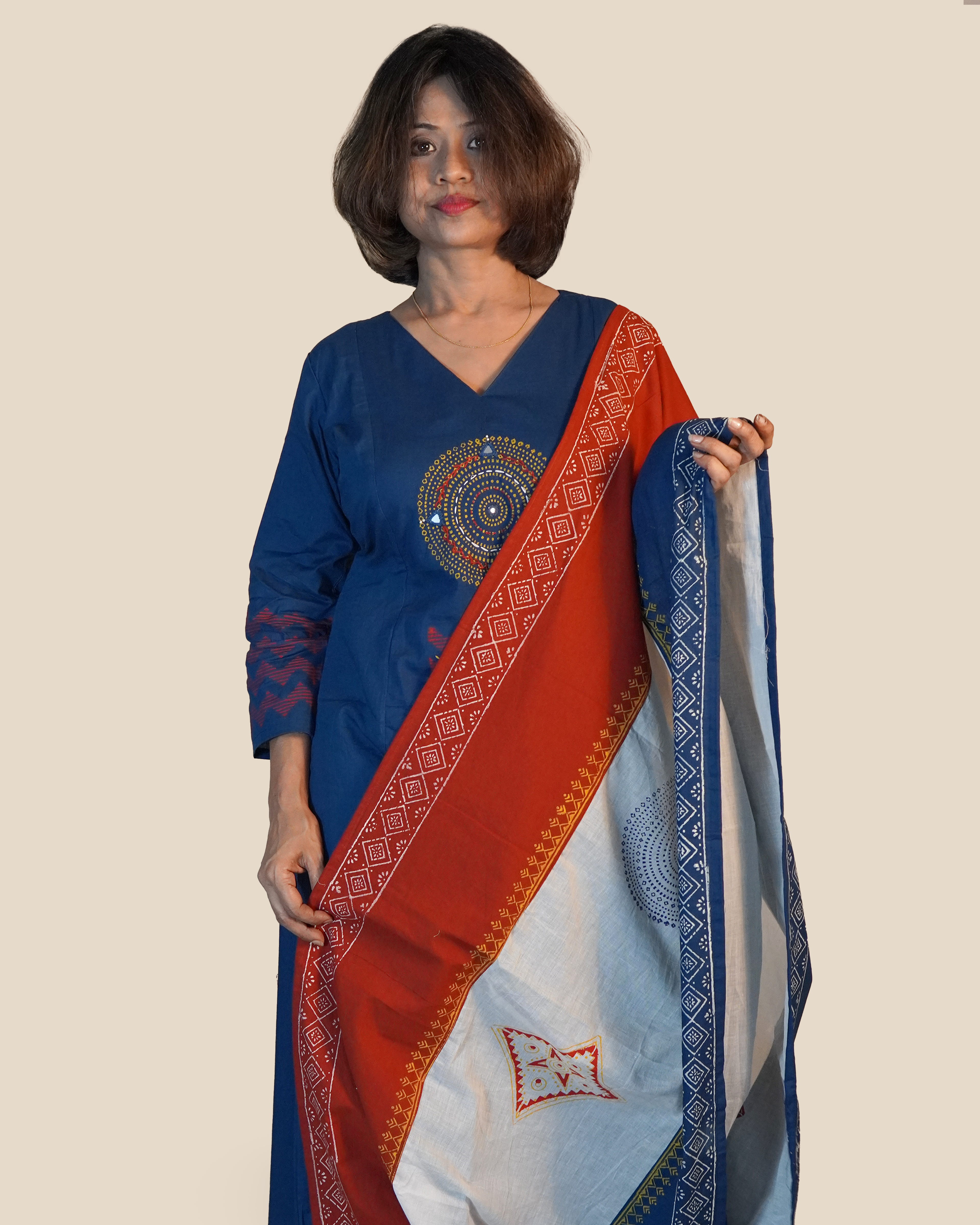 Pure cotton Embroidered Kurti Set [Blue]