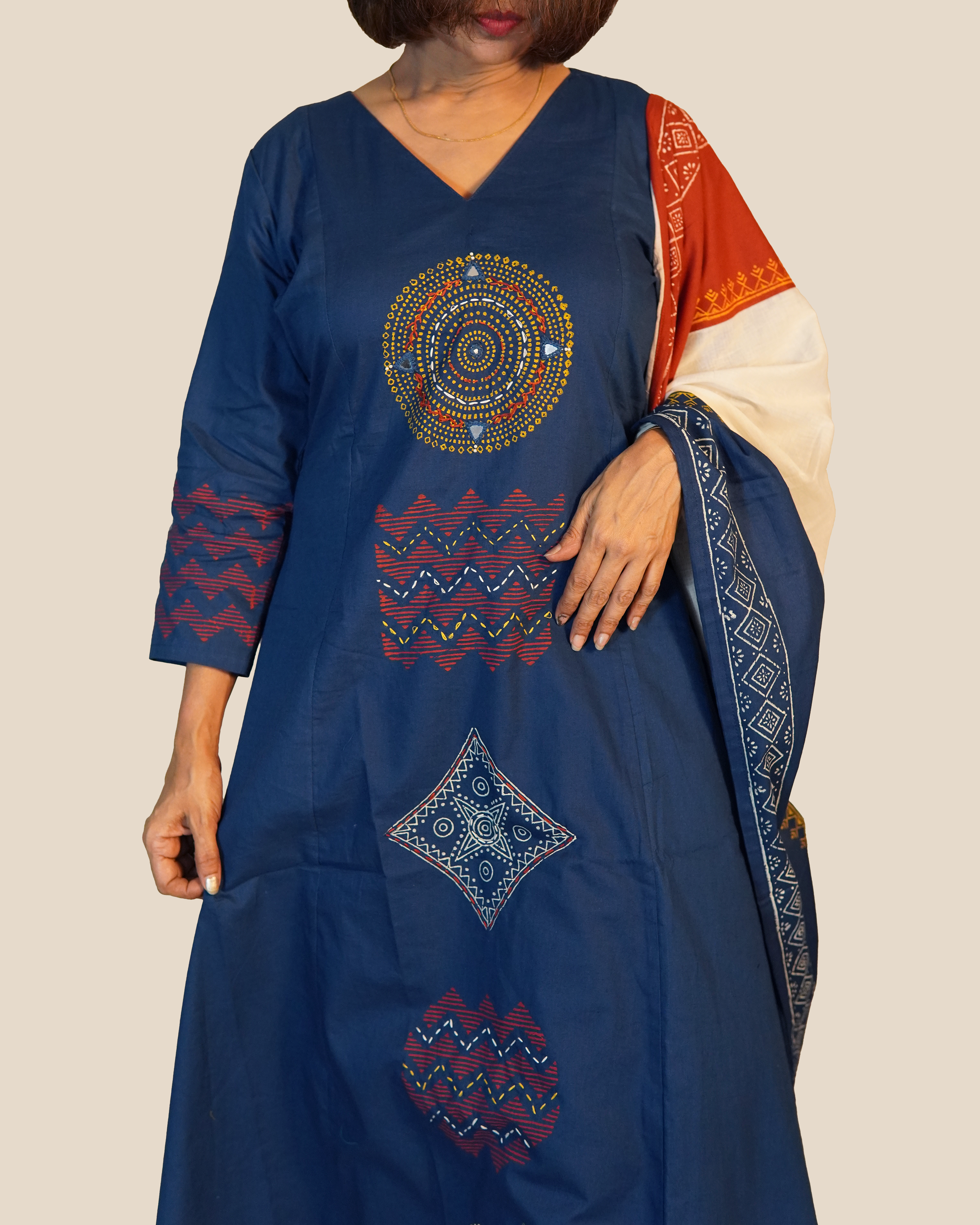 Pure cotton Embroidered Kurti Set [Blue]