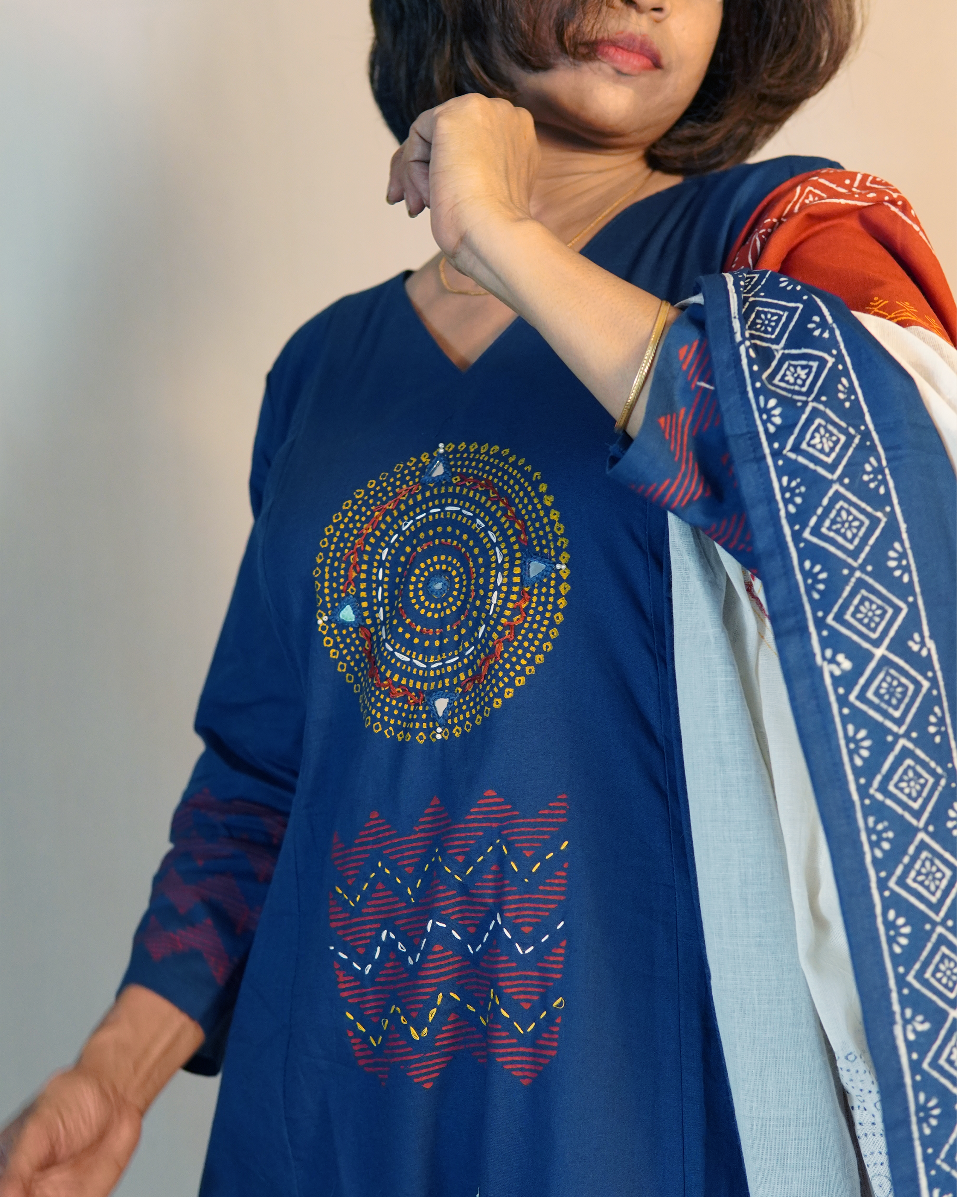 Pure cotton Embroidered Kurti Set [Blue]