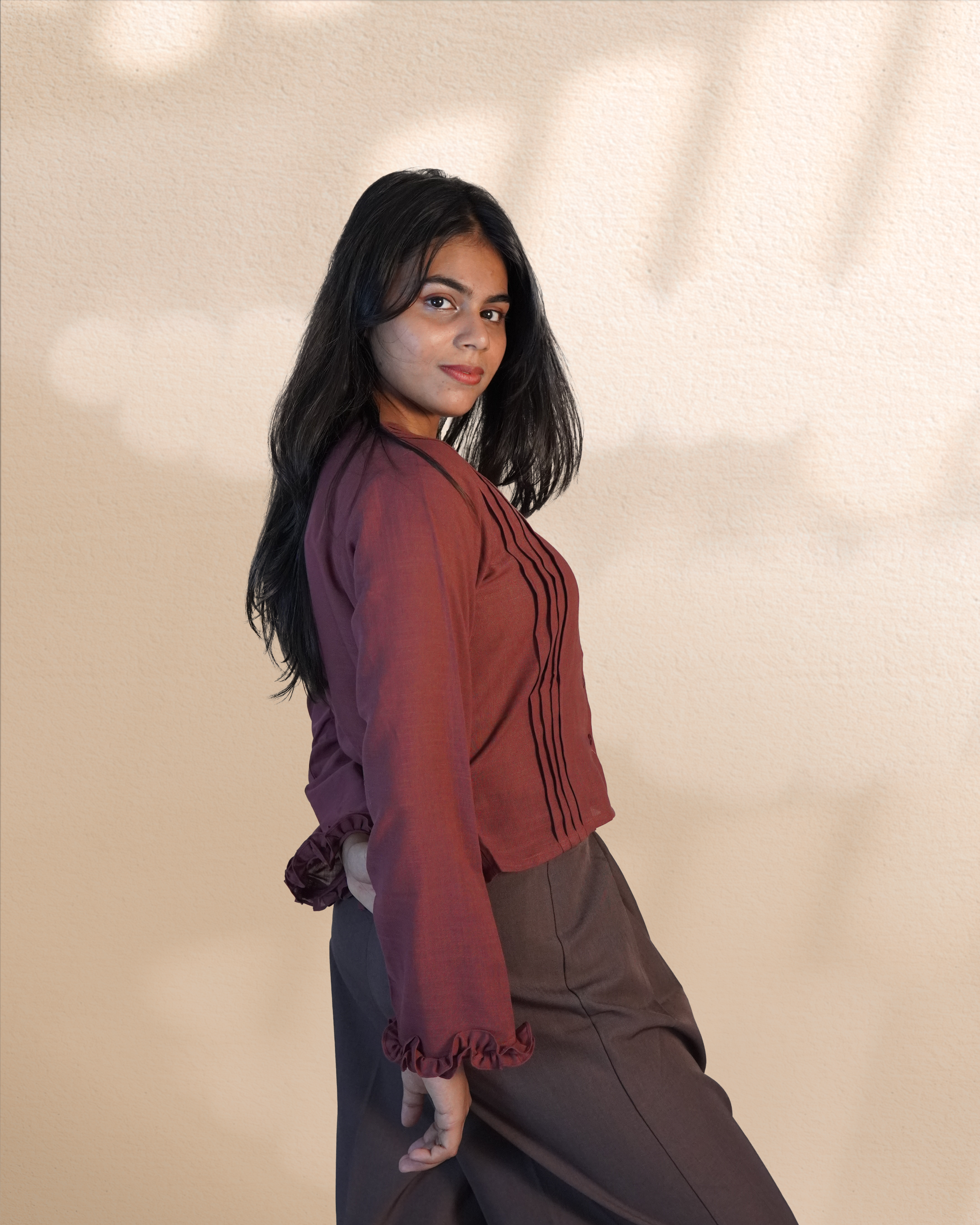 Pure Linen Crop Shirt [Madder Red]