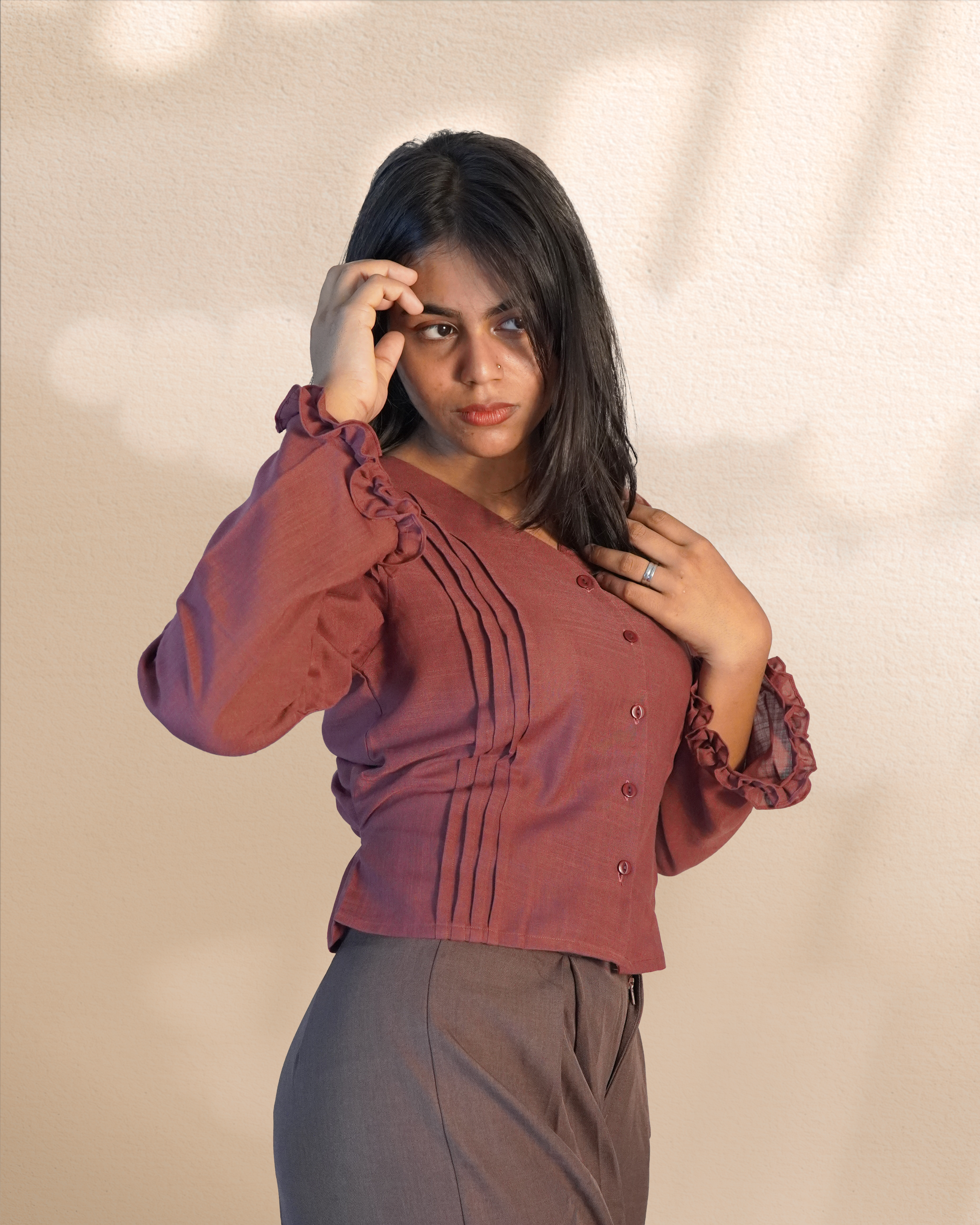 Pure Linen Crop Shirt [Madder Red]