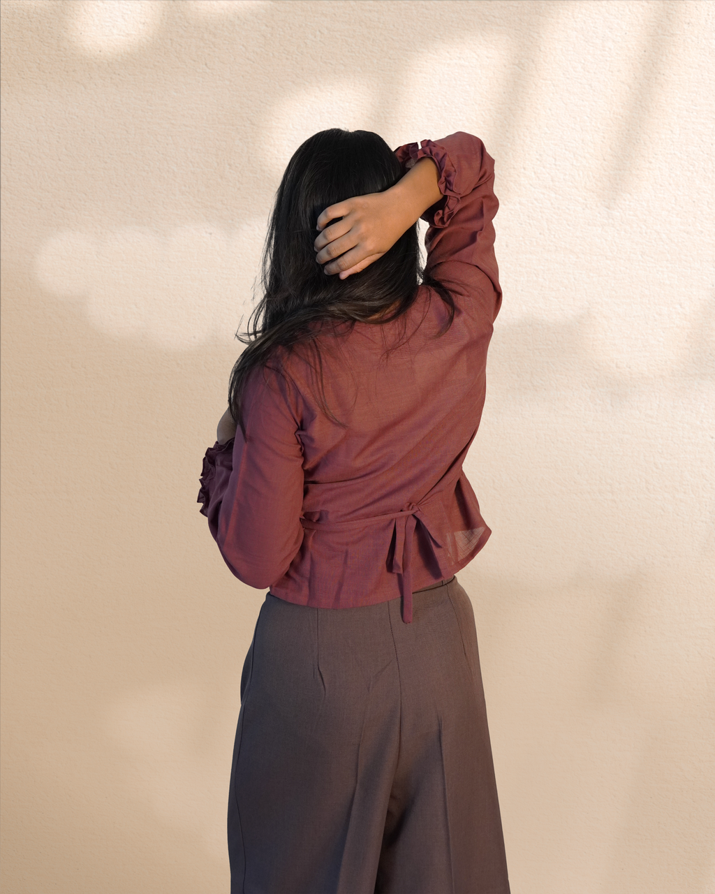 Pure Linen Crop Shirt [Madder Red]