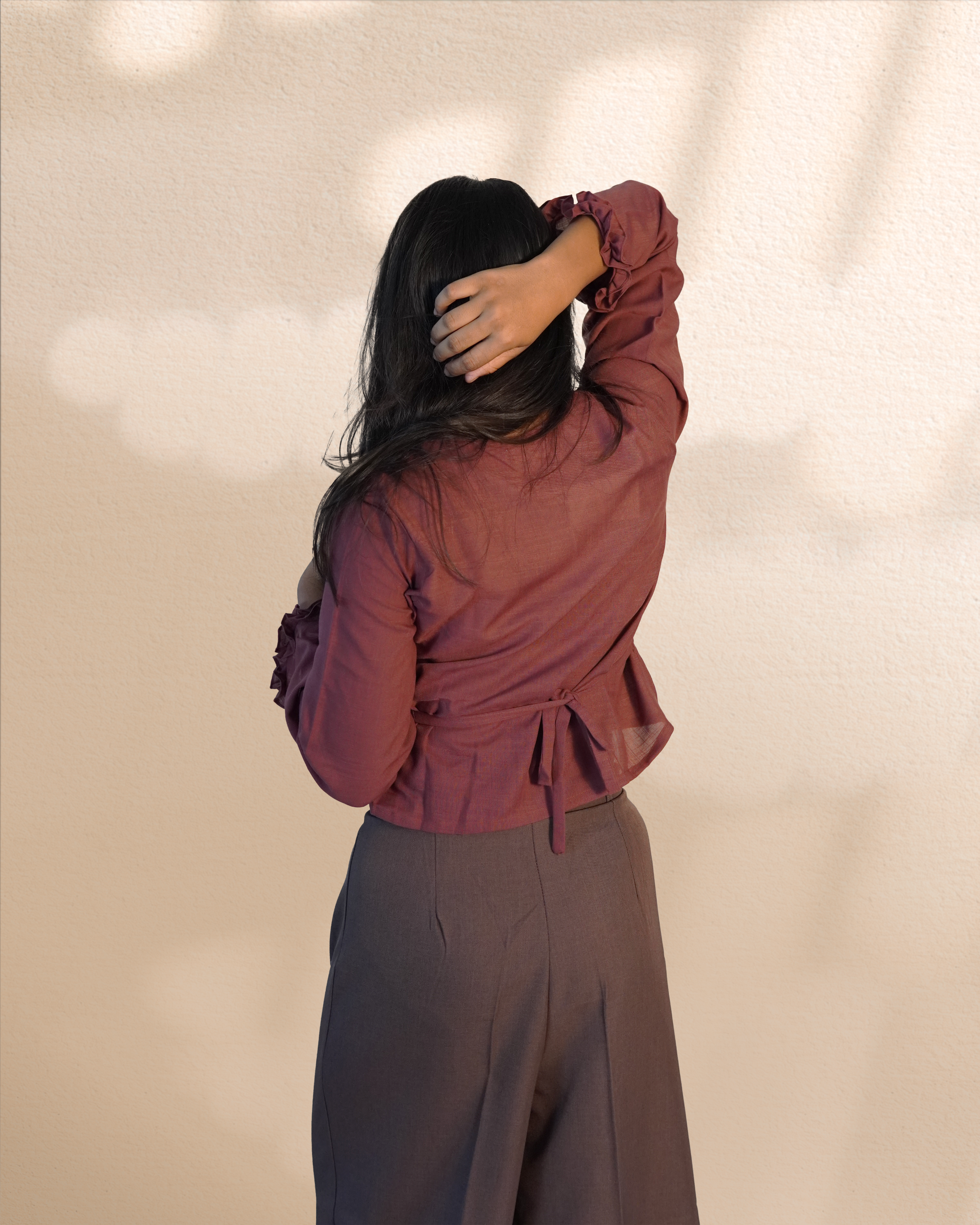 Pure Linen Crop Shirt [Madder Red]