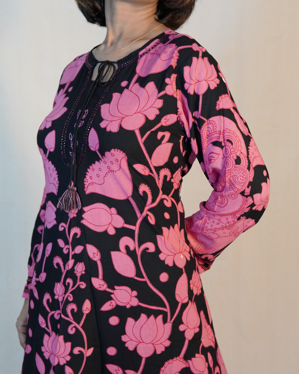 Pure cotton 2 Piece Kurti Set [Black-Pink]