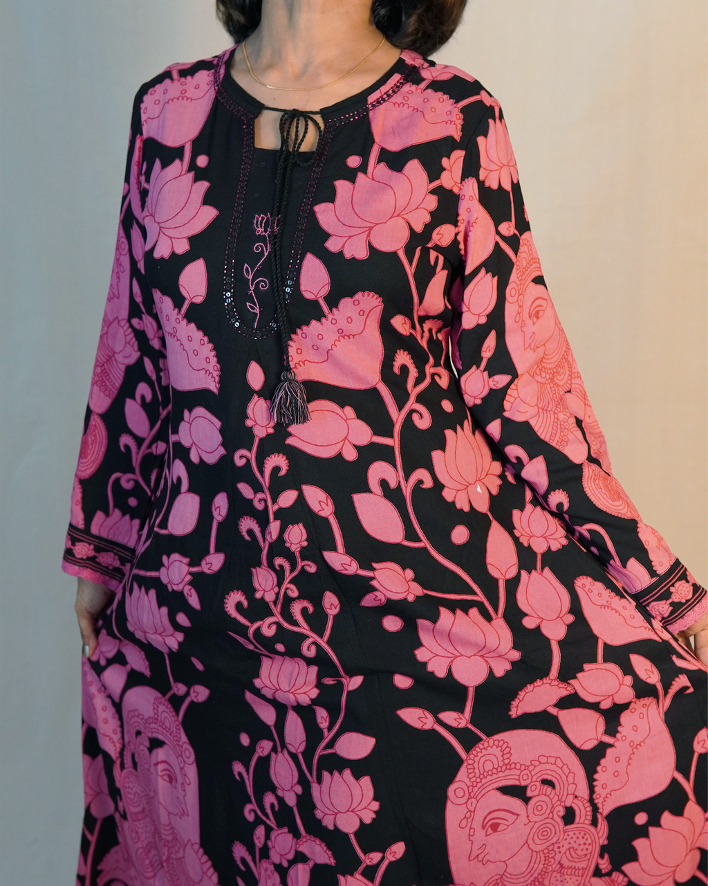 Pure cotton 2 Piece Kurti Set [Black-Pink]