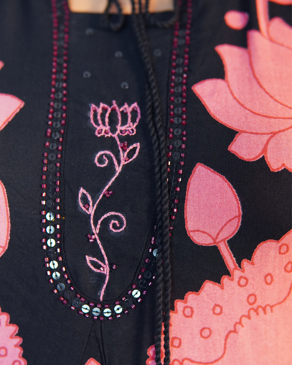 Pure cotton 2 Piece Kurti Set [Black-Pink]