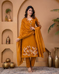 Pure cotton Embroidered Kurti Set [Orange]
